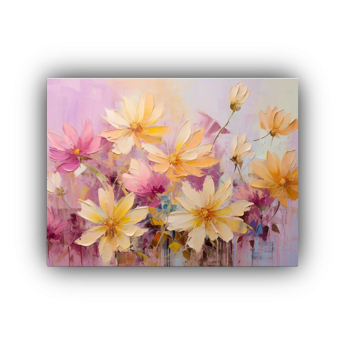 Pintura Floral En Lienzo Con Líneas Finas 50x40 Cm-0