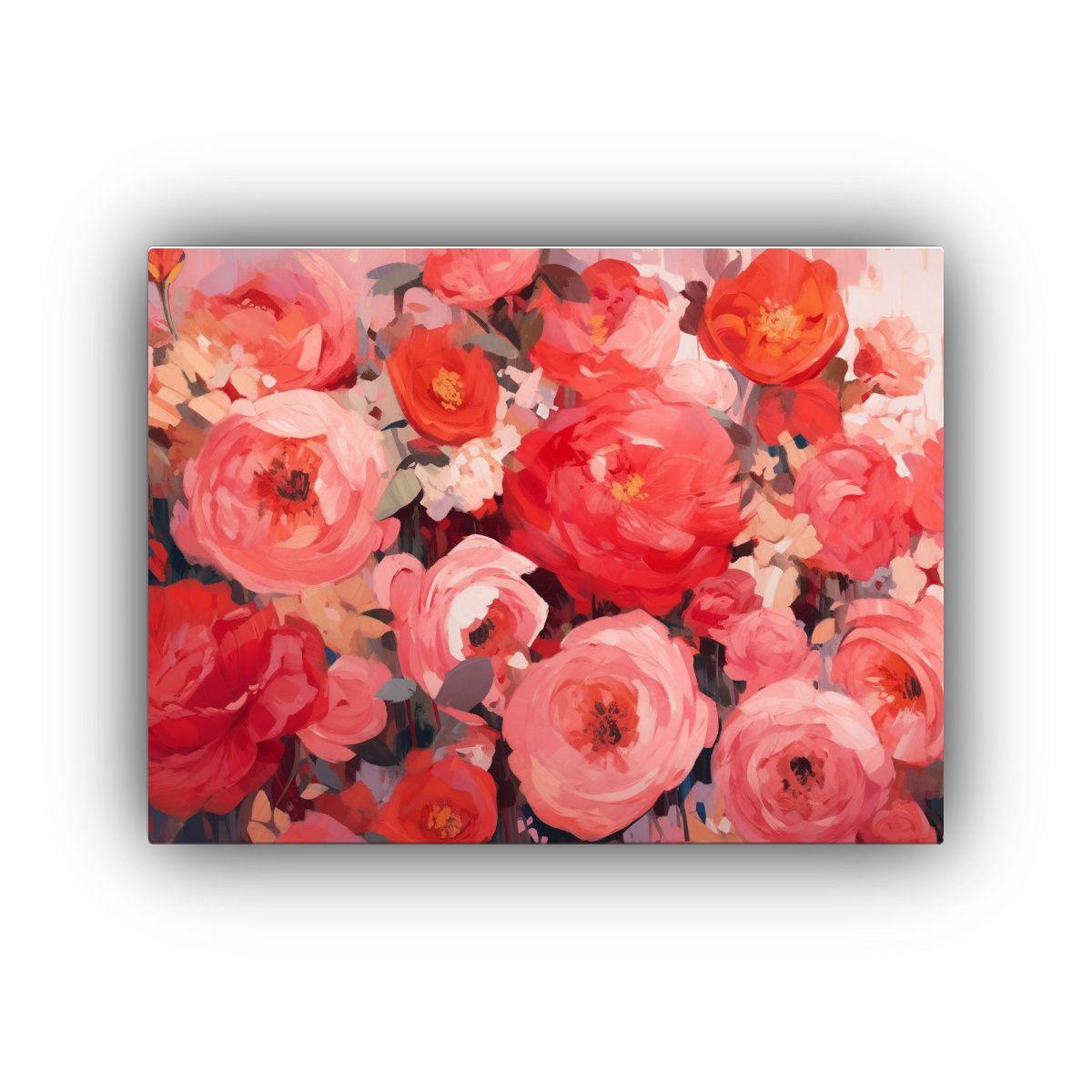 Pintura De Flores Rojas Y Rosas En Lienzo De Tela Para Decor 120x80cm-0