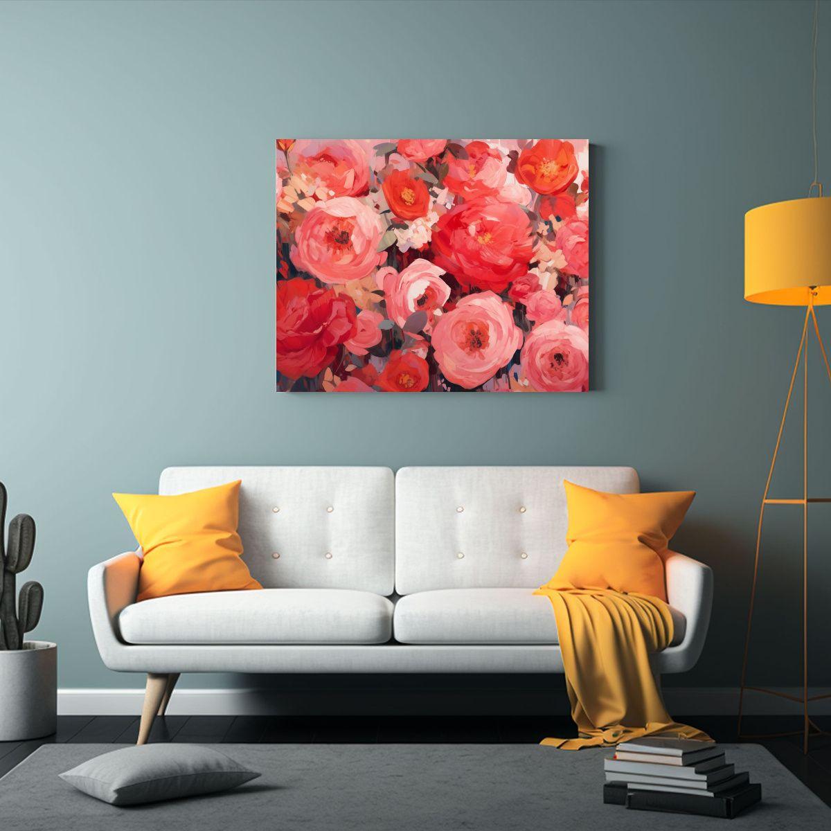 Pintura De Flores Rojas Y Rosas En Lienzo De Tela Para Decor 120x80cm-2