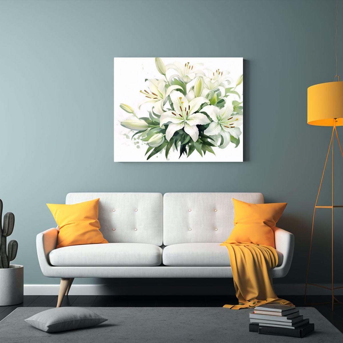 Arte Dibujo Vitalidad Lirios En Tonos Y Matices Blancos. 120x80cm-2