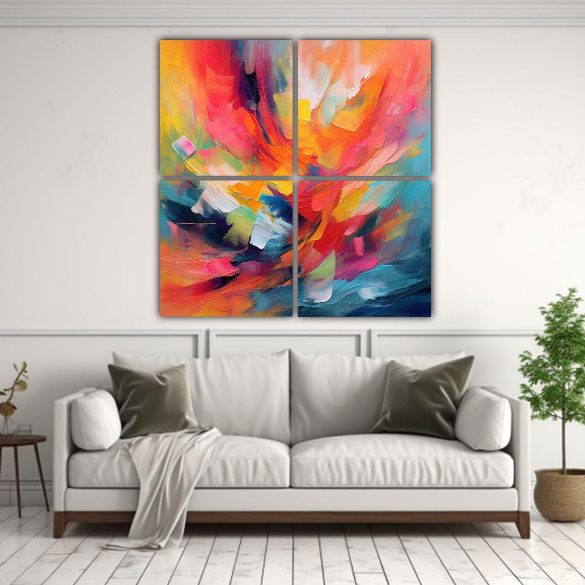 Cuatro Cuadros Patron Intenso Arte Abstracto 120x120 Cm-2