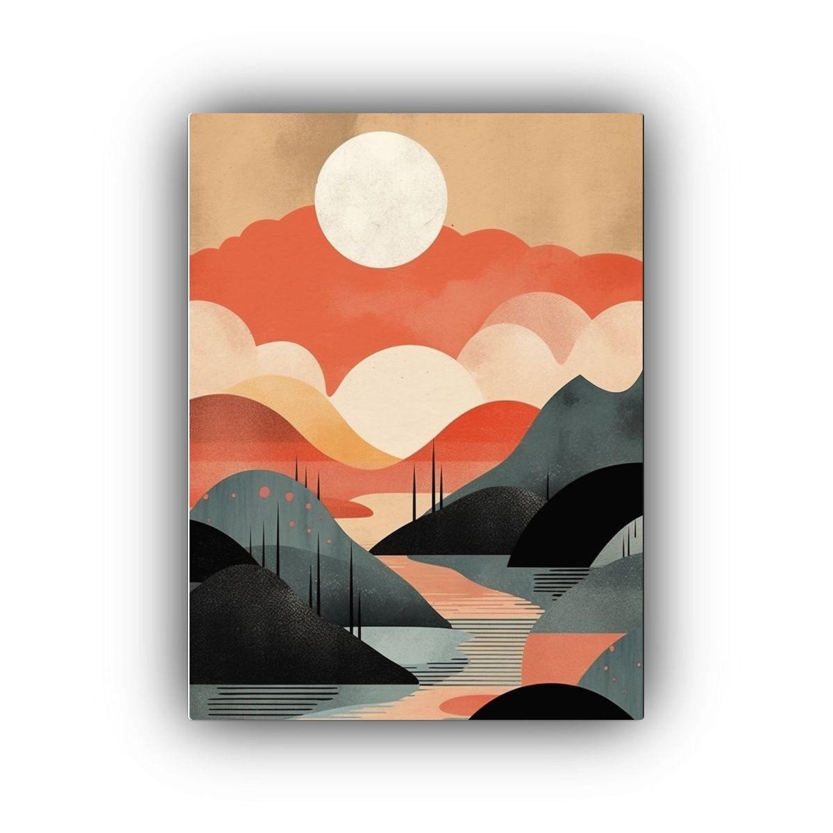 Paisaje Abstracto Enmarcado Estilo Decorativo 50x75cm-0