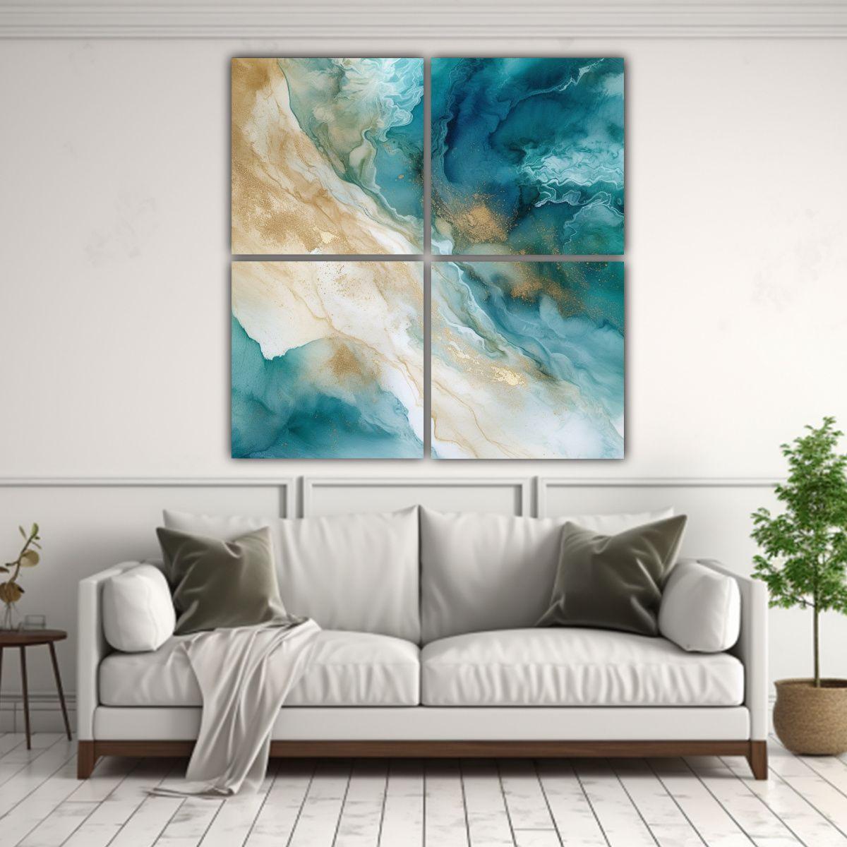 Cuadro De Lienzo Azul Y Blanco Para Cocina: 60x60 Cm-2