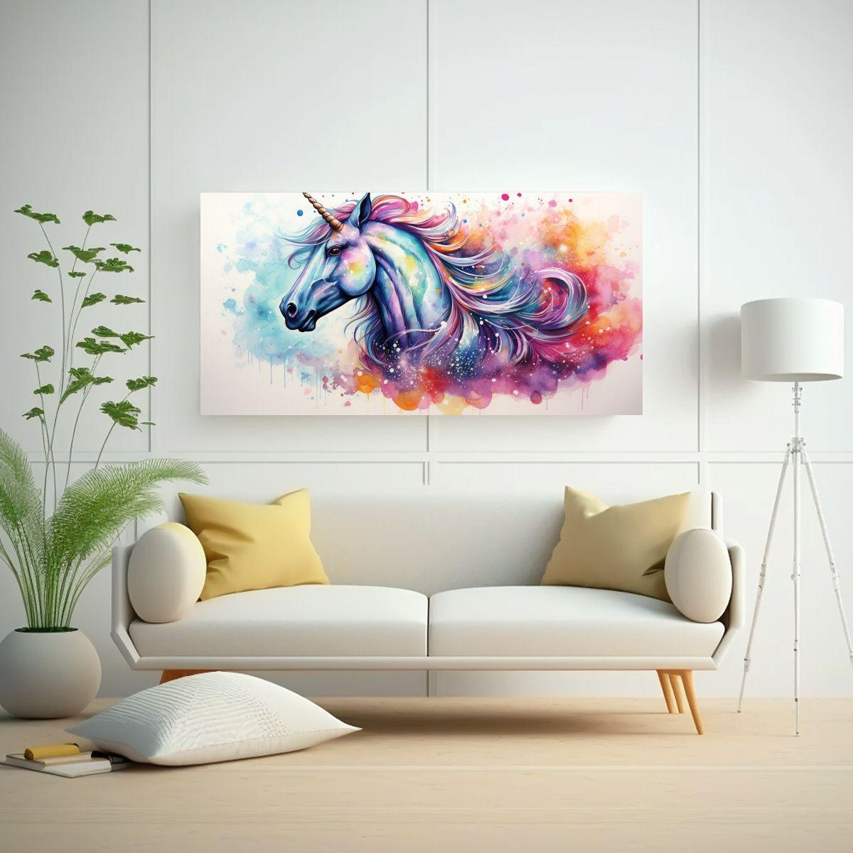 Pintura Acuarela Unicornio Colorido Estilo 140x70cm-2