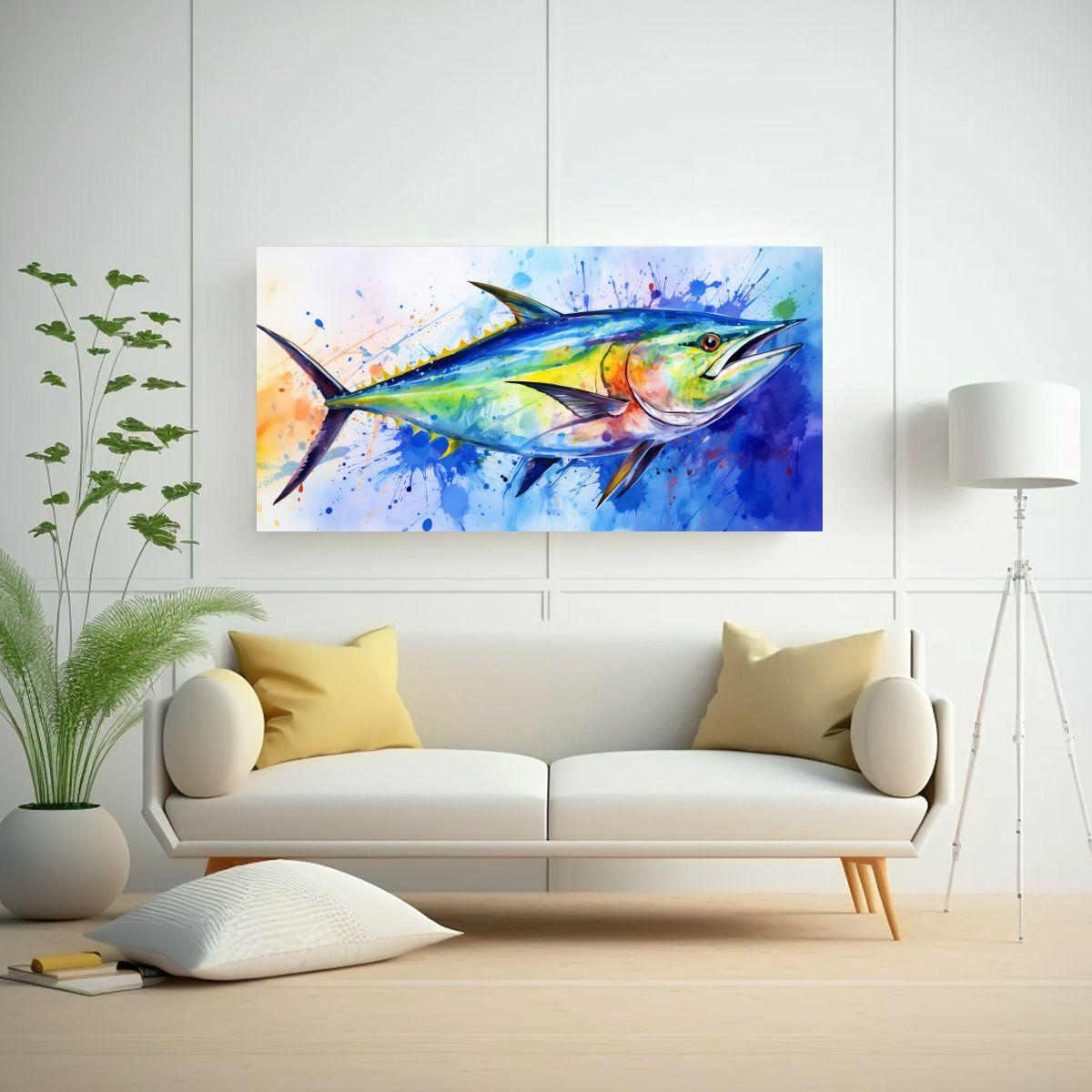 Pintura Moderna De Atún Estrellado En Acuarela Co 140x70cm-2