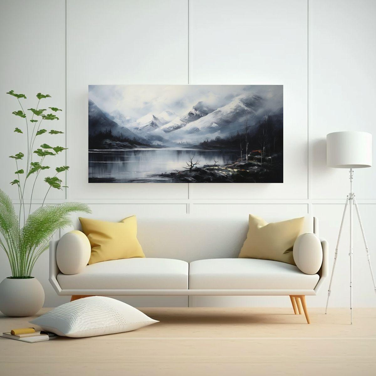 Cuadro Abstracto Dinámico: Montañas Junto Al Lag 140x70cm-2