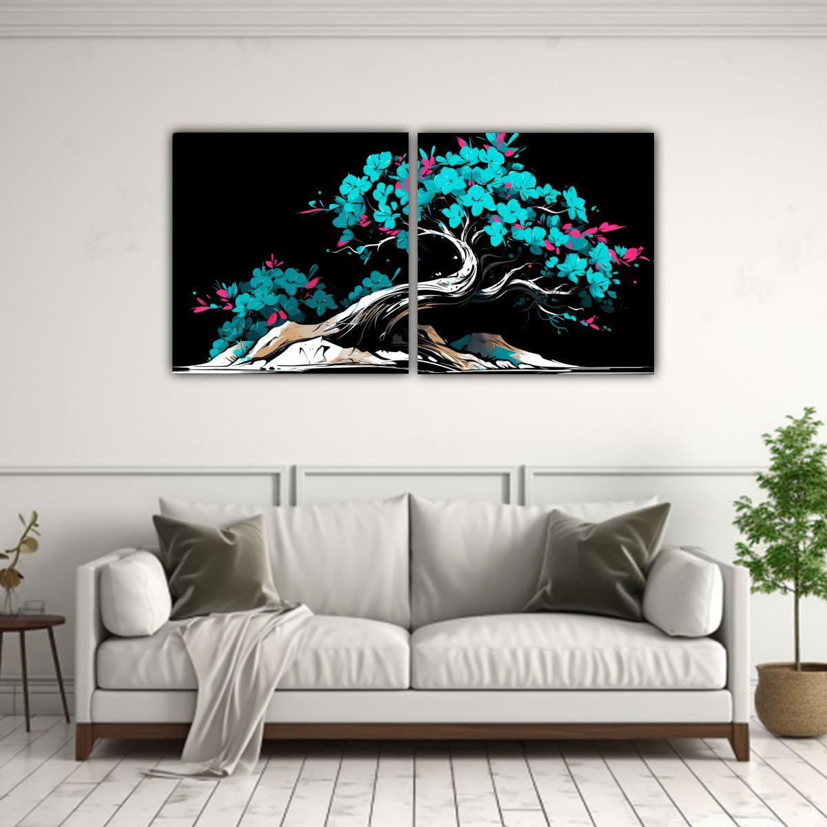 Díptico Cuadro Luminosa Bougainvillea Bonsái 80x40 Cm-2