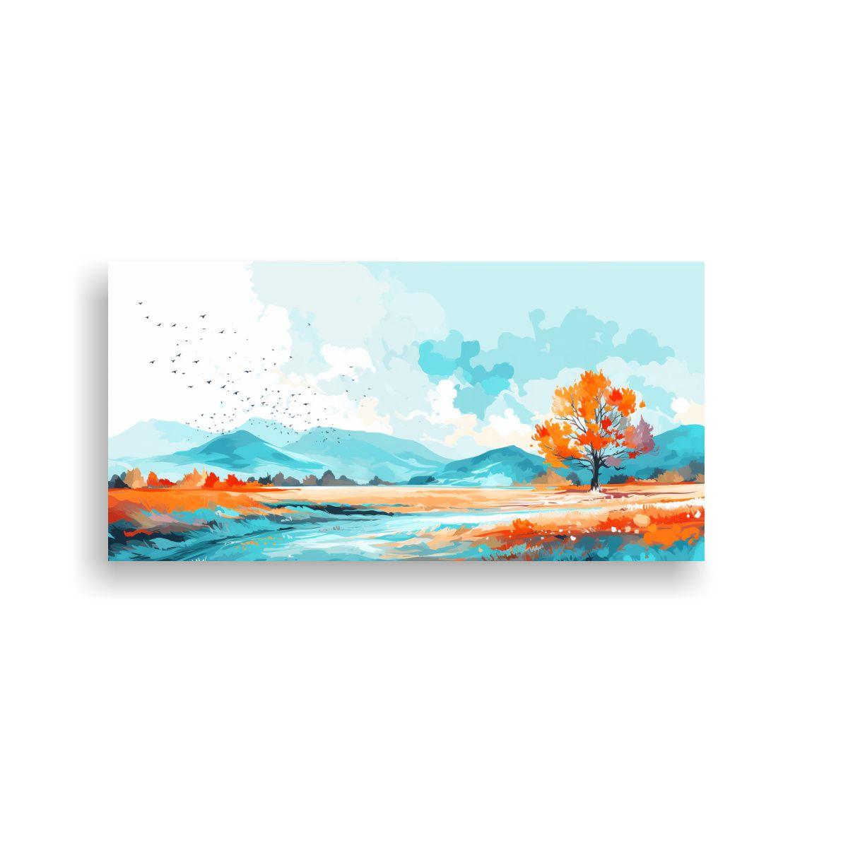 Paisaje Otoñal Con Colores Turquesa En Cuadro Pop 140x70cm-0