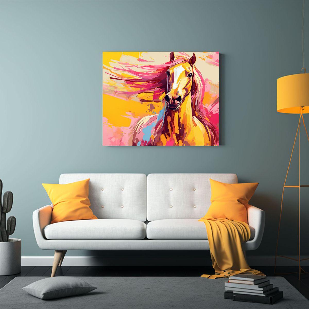 Cuadro De Tela Horizontal Exclusivo Caballo Árabe En Colore 45x30cm-2