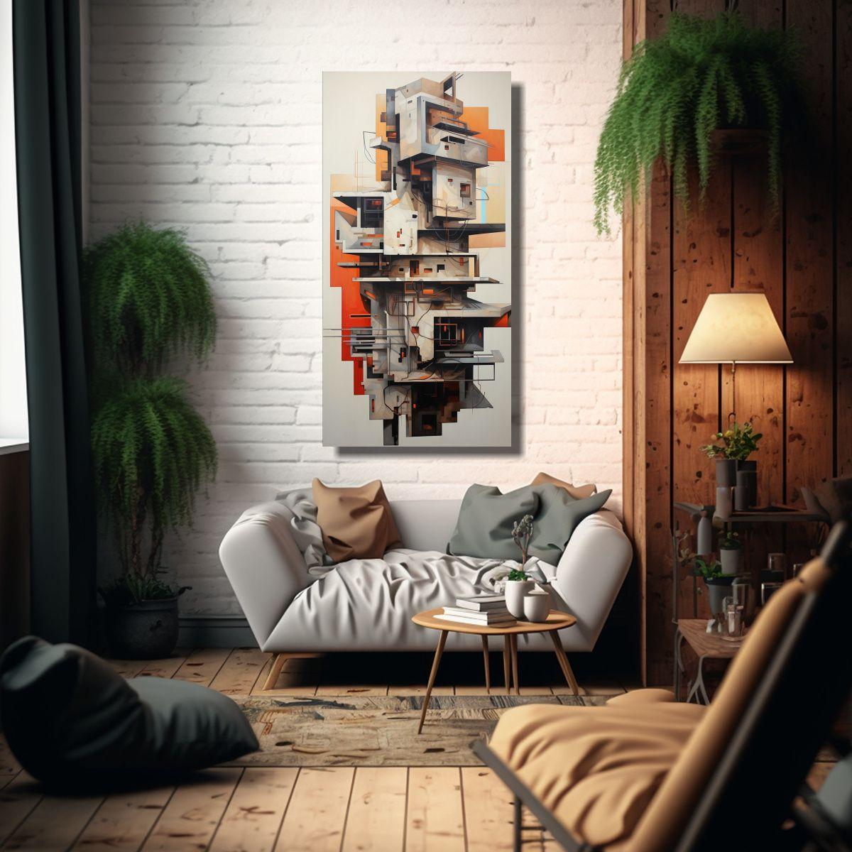 Pintura Abstracta De Lienzo Vertical Fusionando 60x120 Cm-2