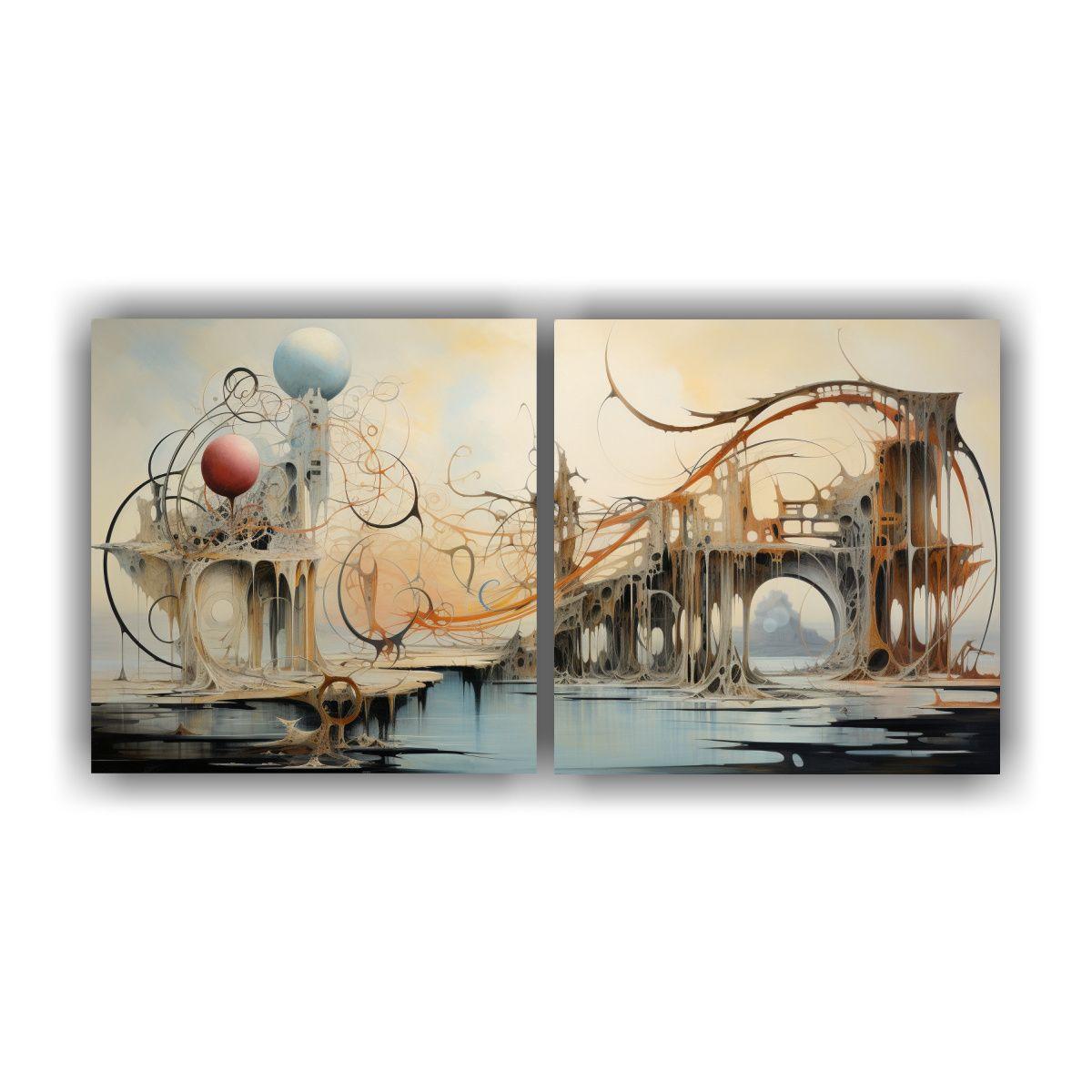 Pintura Decorativa Díptico Abstracto Con Toques 140x70 Cm-0