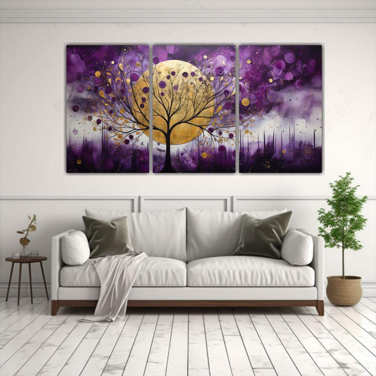 Pintura Decorativa: Árbol En Púrpura Y Amarillo 120x60 Cm-2
