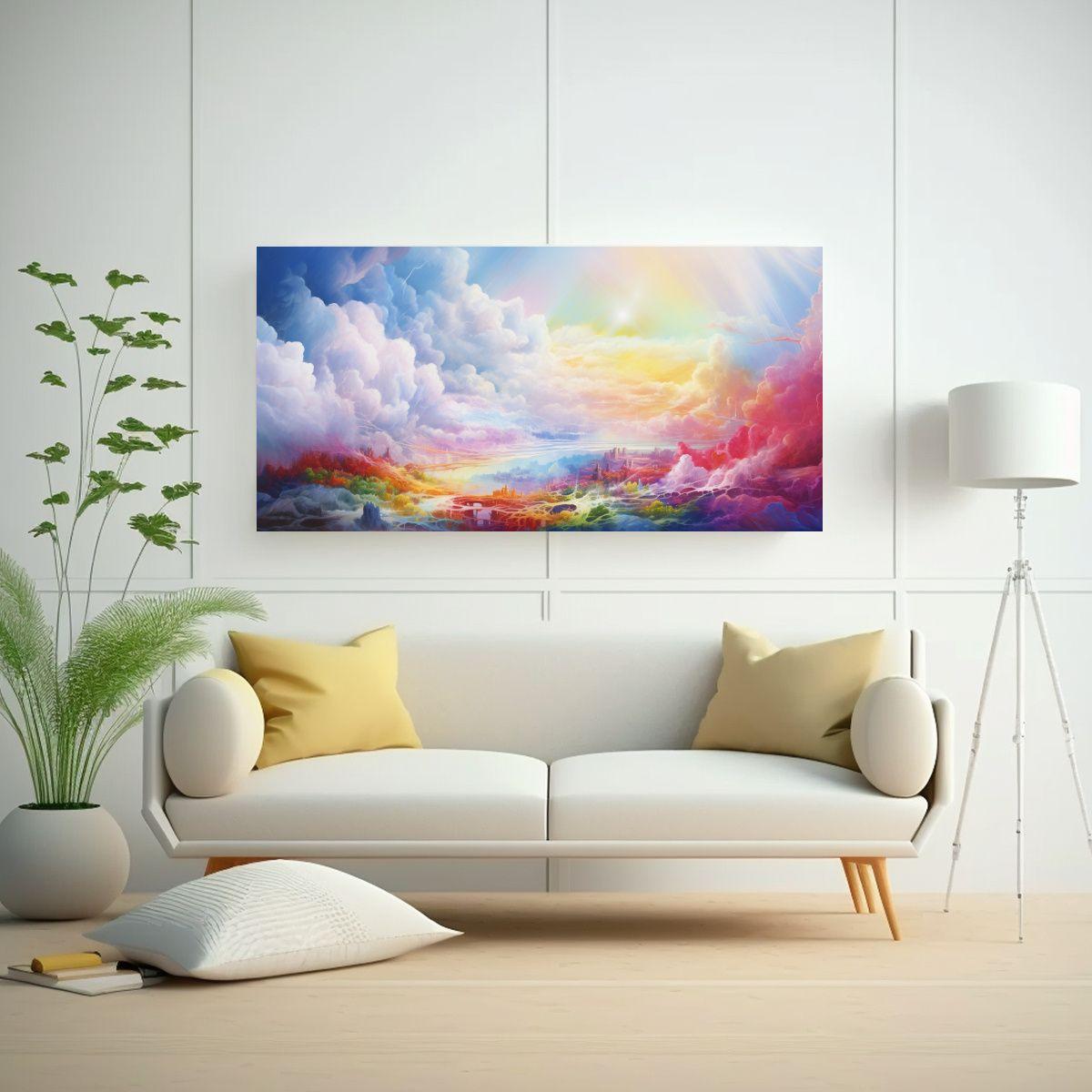 Cuadro Abstracto Paisaje Con Arcoíris Y Colores 80x40cm-2