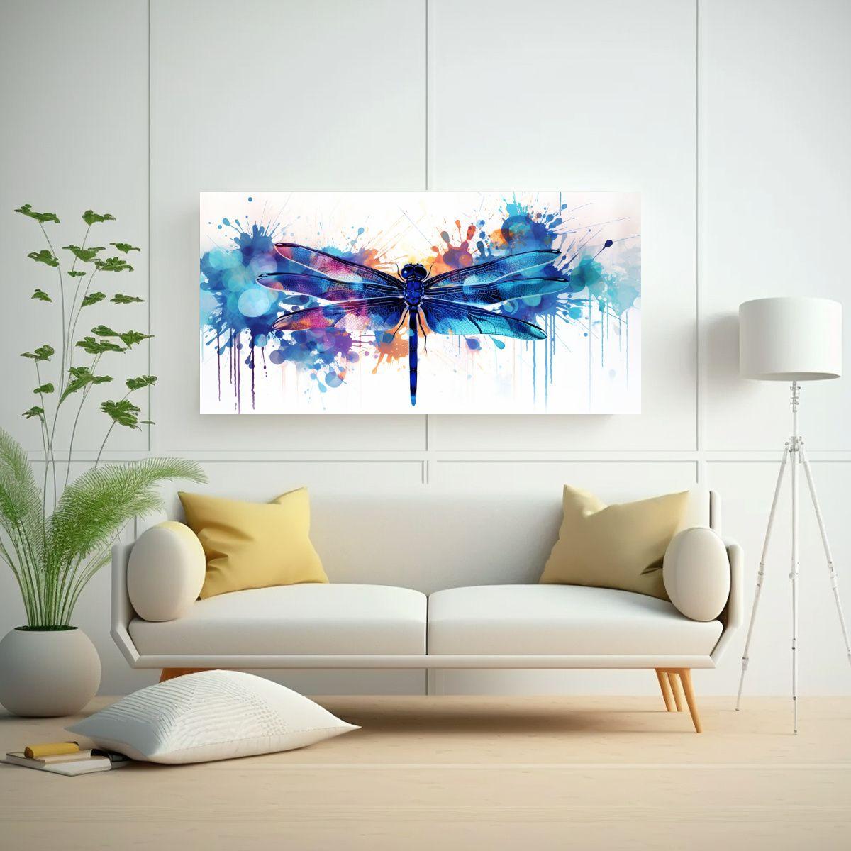 Lienzo Movimiento Mural A Libélula En Índigo Y C 100x50cm-2