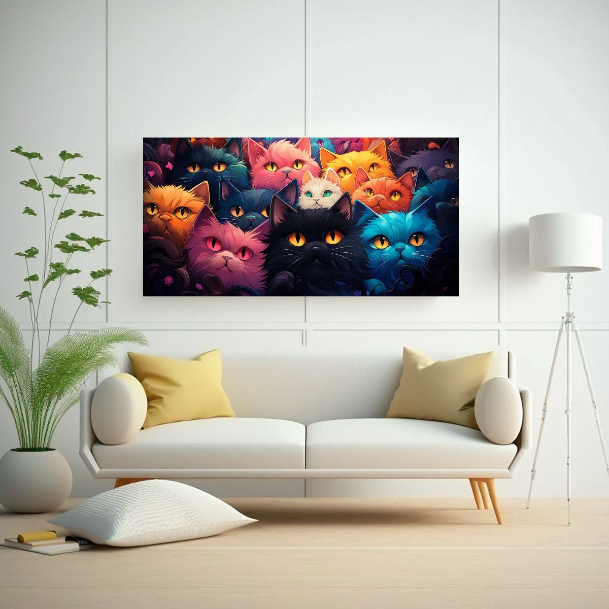 Cuadro Abstracto De Gatos Agrupados En Estilo 60x30cm-2