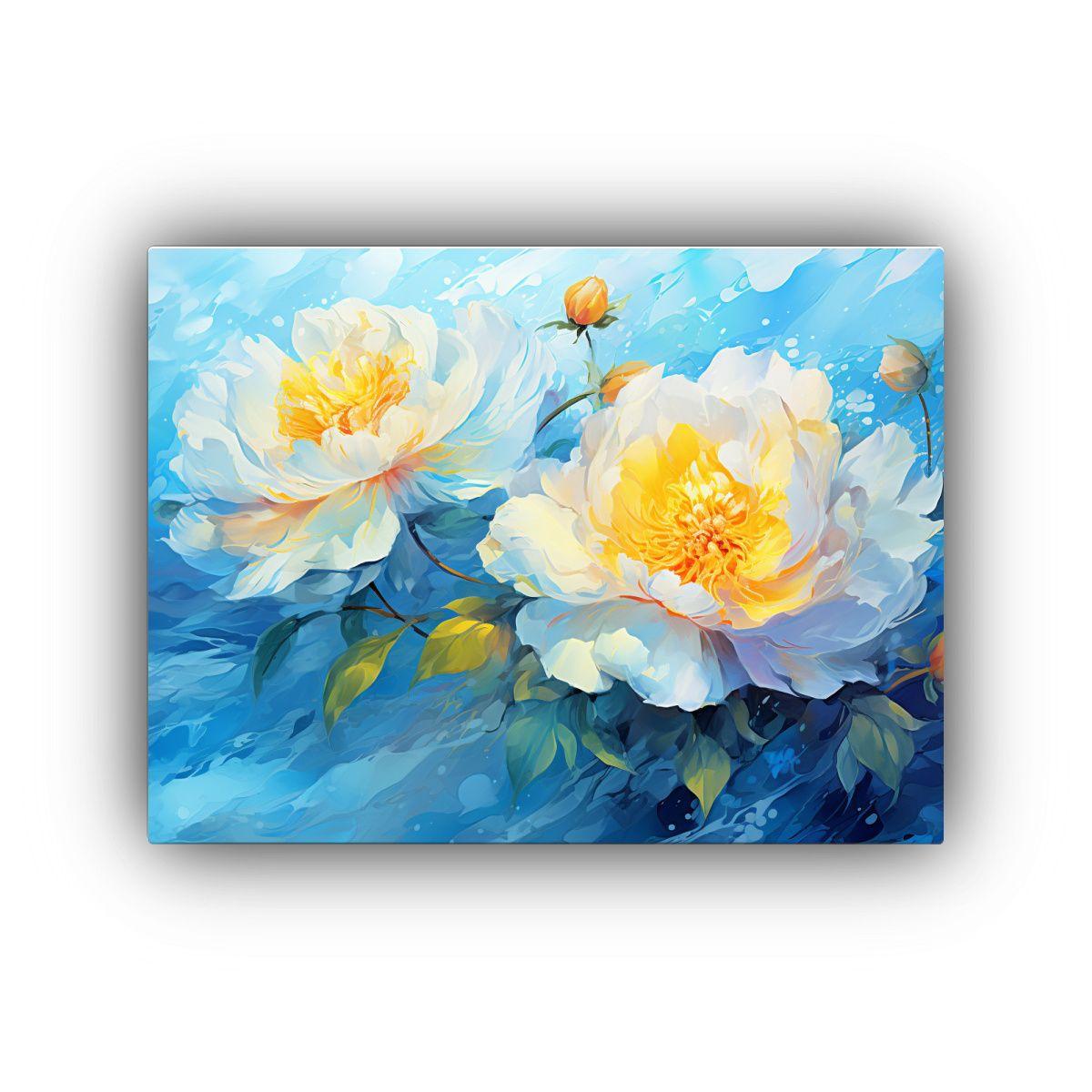 Lienzo Decoración Clásico Flores Peonías Amarillas Y Azul 60x40cm-0
