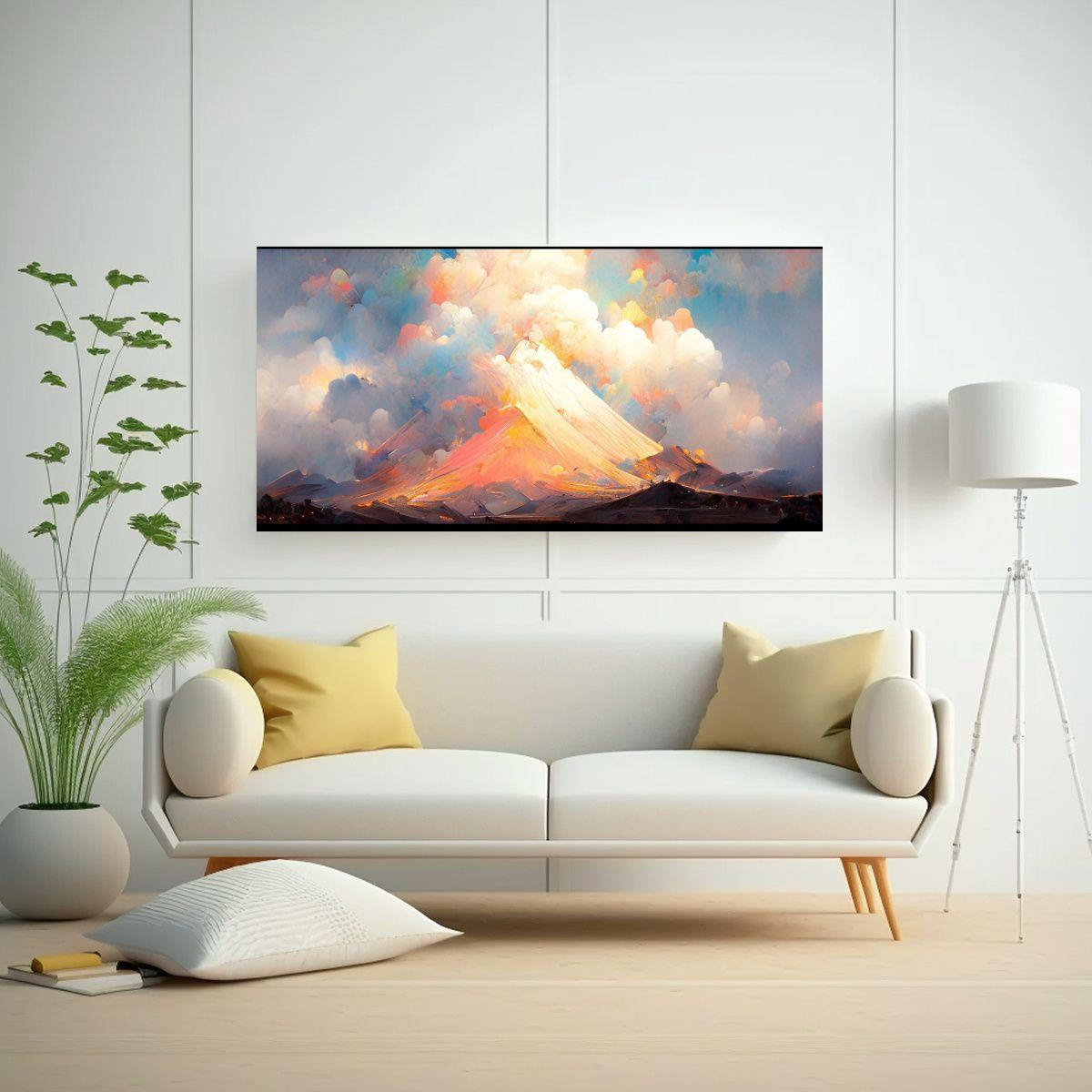 Pintura Abstracta De Volcán Con Arcoíris Y Color 60x30cm-2
