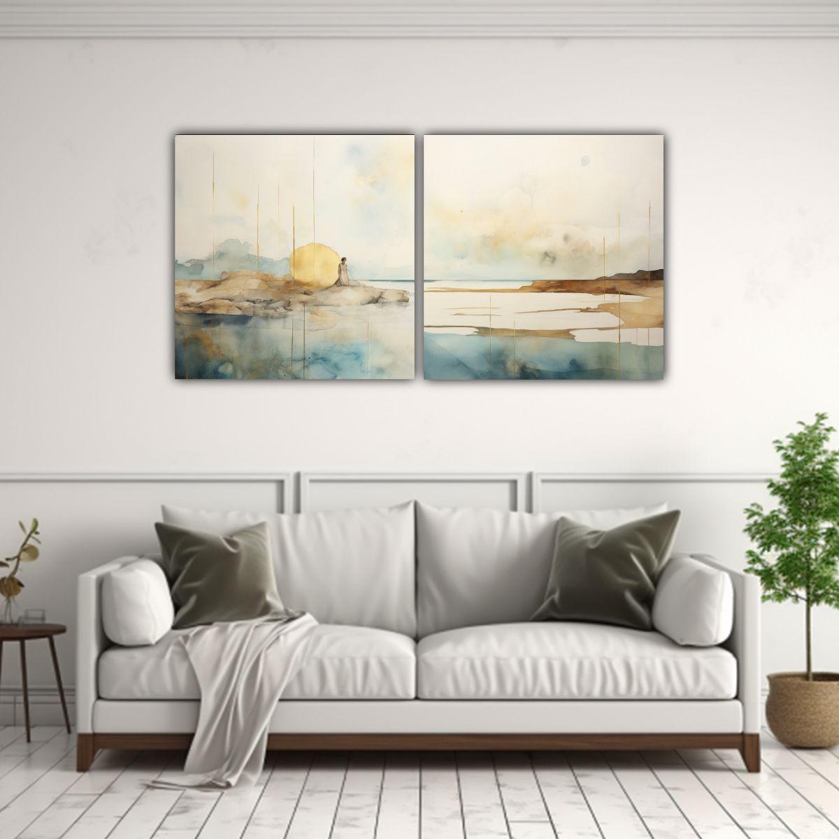 Pintura Abstracción Minimalista Con Acuarela 80x40 Cm-2