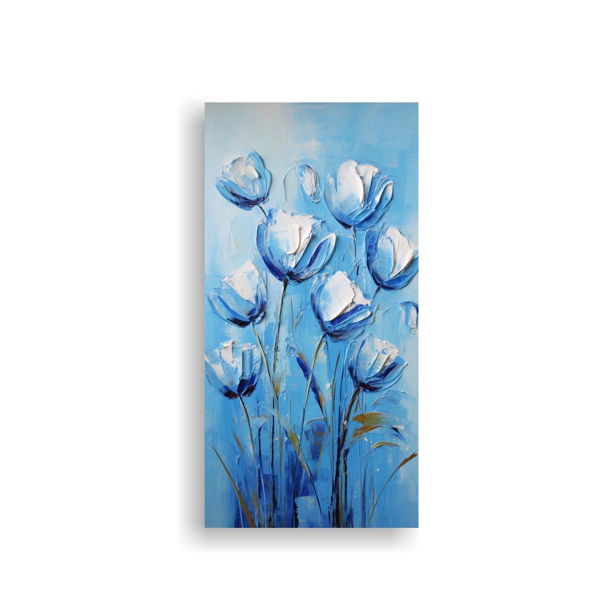 Pintura En Lienzo Duradero De Tulipanes Azules En 80x160cm-0