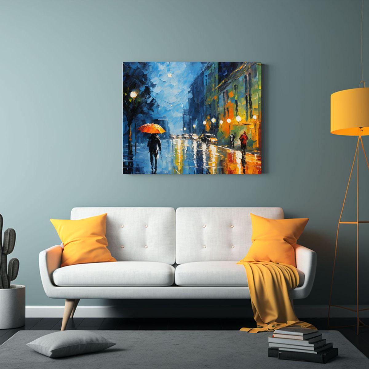 Pintura Al óleo De Escena Callejera Nocturna En Tormenta 50x40cm-2