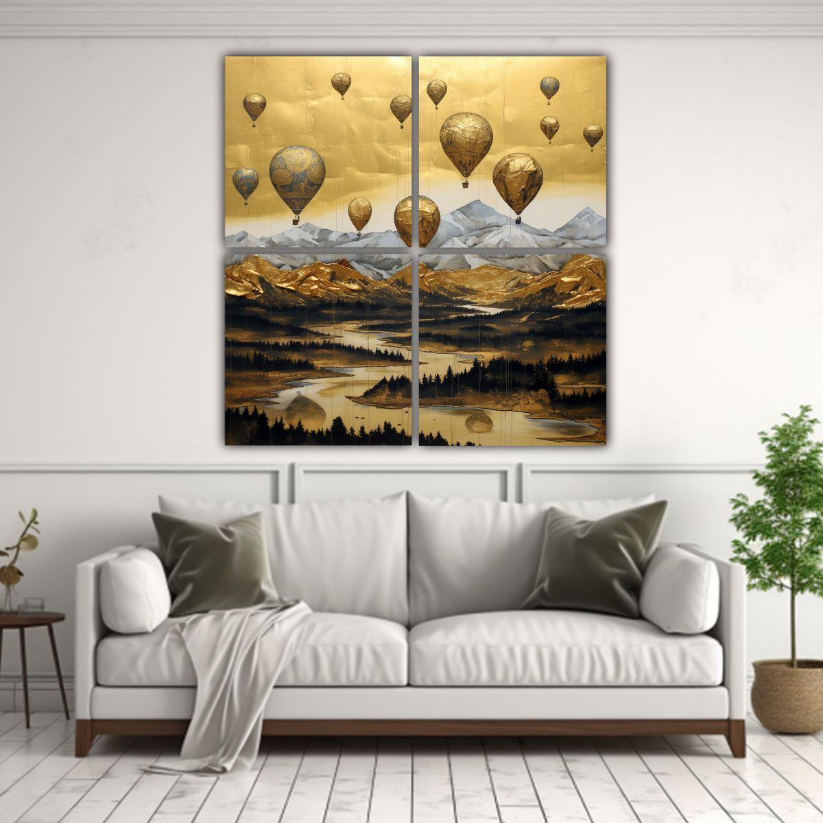 Cuatro Artes Dibujos Lineales En Lámina Dorada 160x160 Cm-2