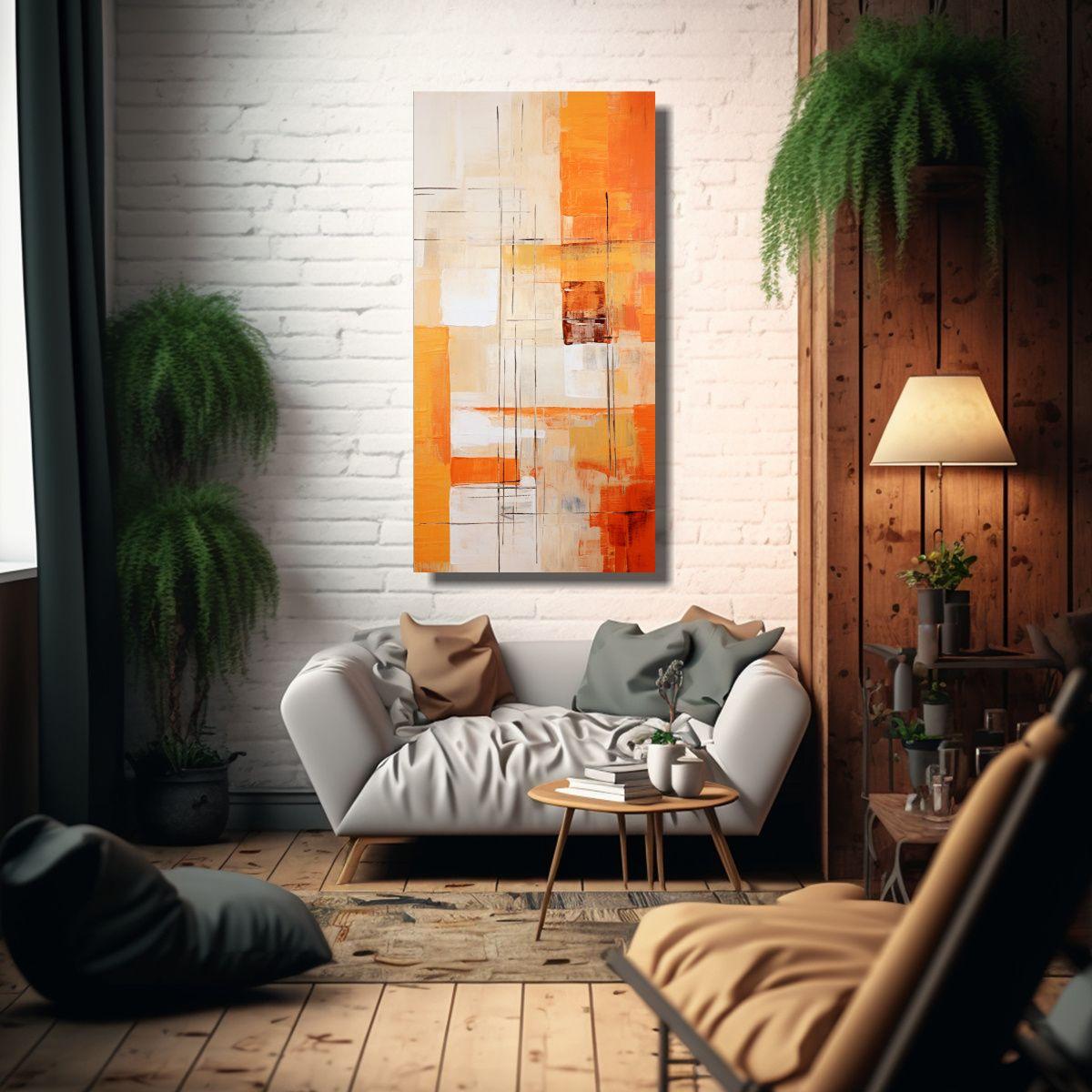 Cuadros Abstractos En Color Naranja De Arte 30x60 Cm-2