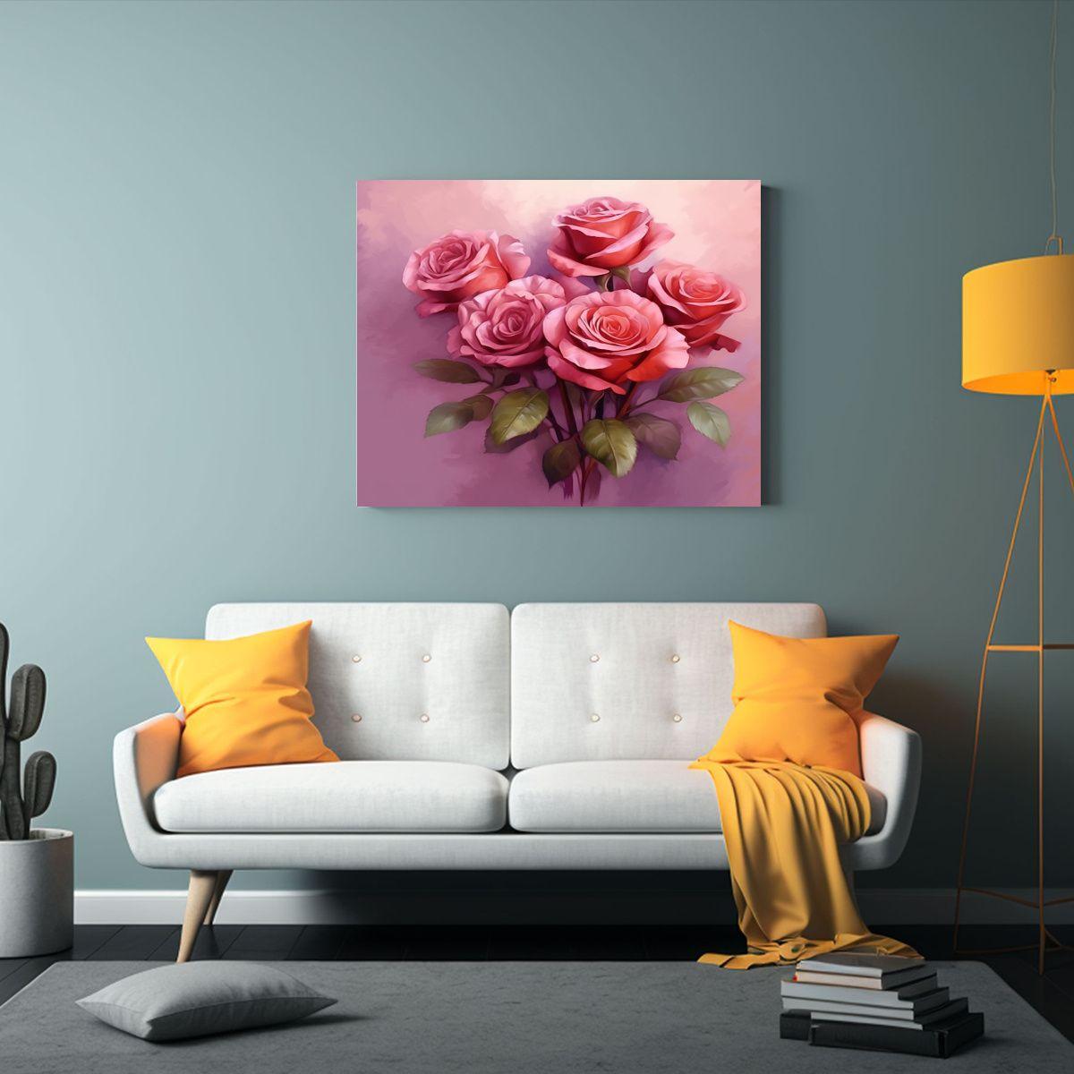 Cuadro Movimiento Habitación Con Ramo De Rosas Rojas Y Mens 30x20cm-2