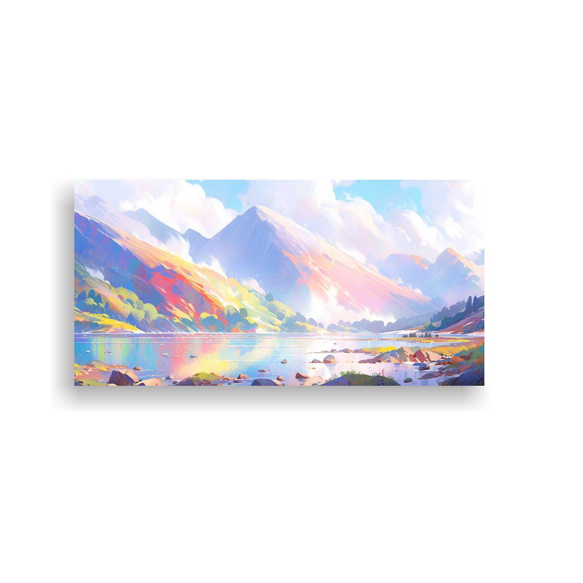 Cuadro En Bastidor Original: Lago Y Montañas Con  100x50cm-0