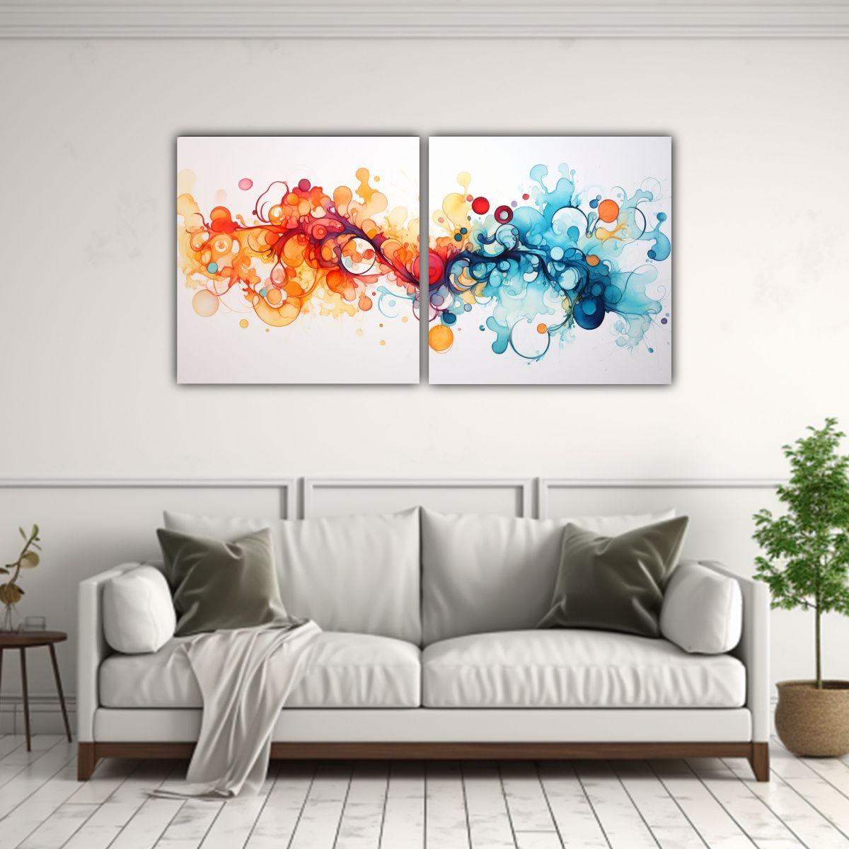 Dos Pinturas Abstractas Ilustradas Con Acuarelas 80x40 Cm-2