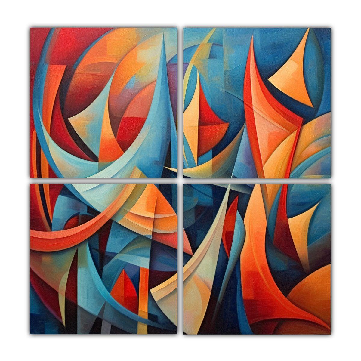 Pintura Acuarela Con Escena De Cuatro Lienzos 40x40 Cm-0