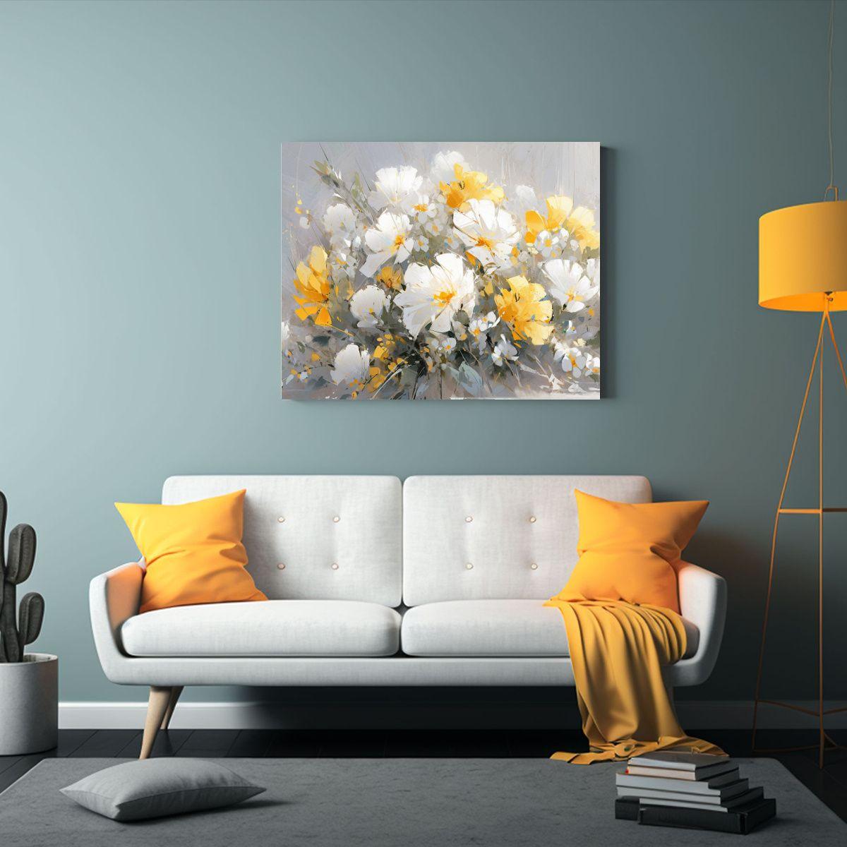 Cuadro Flores Amarillas Plata Belleza Natural En Tela En Bas 65x50cm-2
