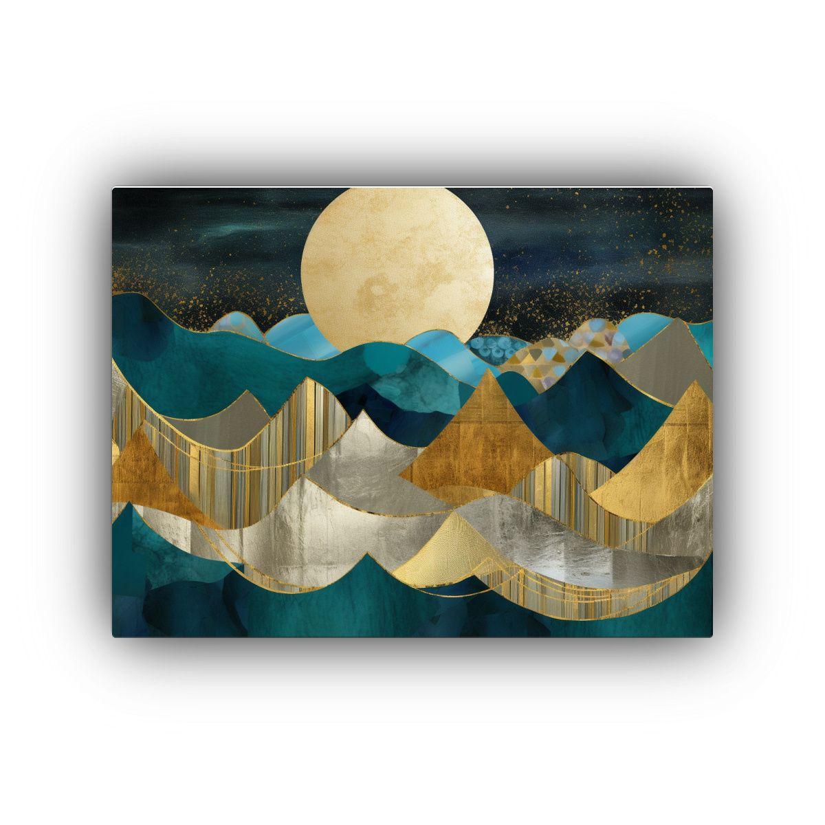 Cuadro Abstracto De Montañas Y Luna En Lienzo: 45x30cm-0