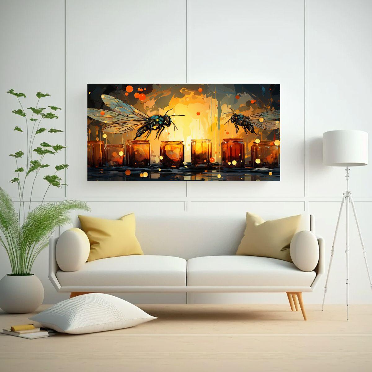 Cuadro Tela Inspiración Luciérnagas En Tonos 100x50cm-2