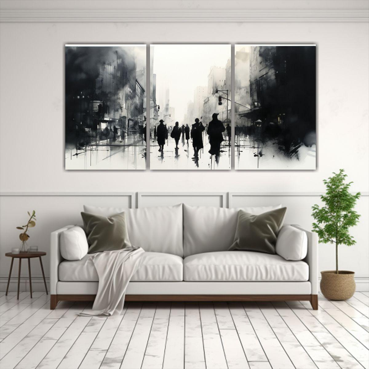 Set 3 Telas Bastidor Diseño Intenso Dibujo Tinta 240x120 Cm-2