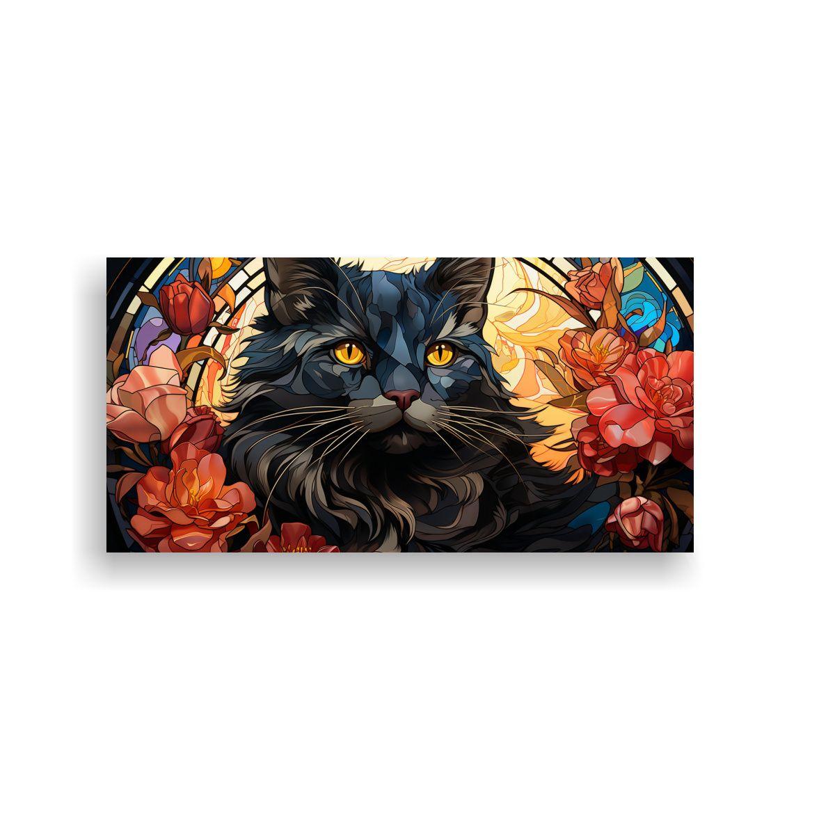 Pintura En Lienzo De Equilibrado Gato Negro 140x70cm-0