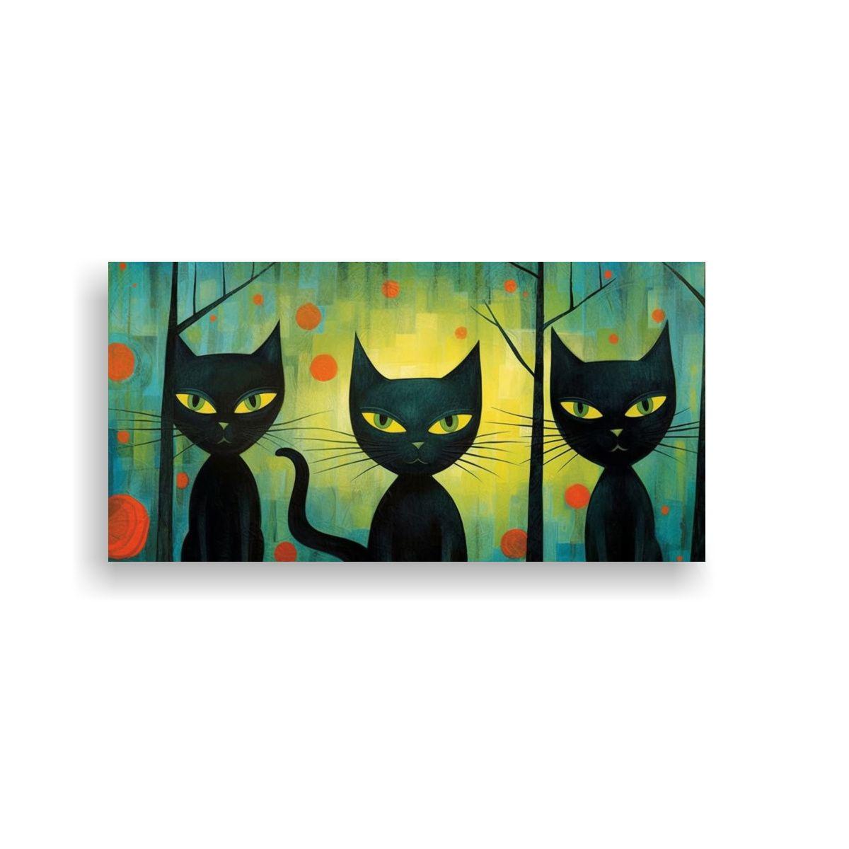 Cuadro Negro De Gatos En Estilo Cálido: Pintura 140x70cm-0