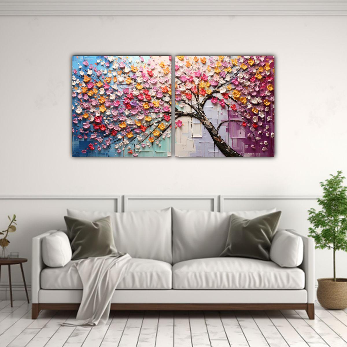 Pintura Arcoíris De Flores De Cerezo En Lienzo 100x50 Cm-2