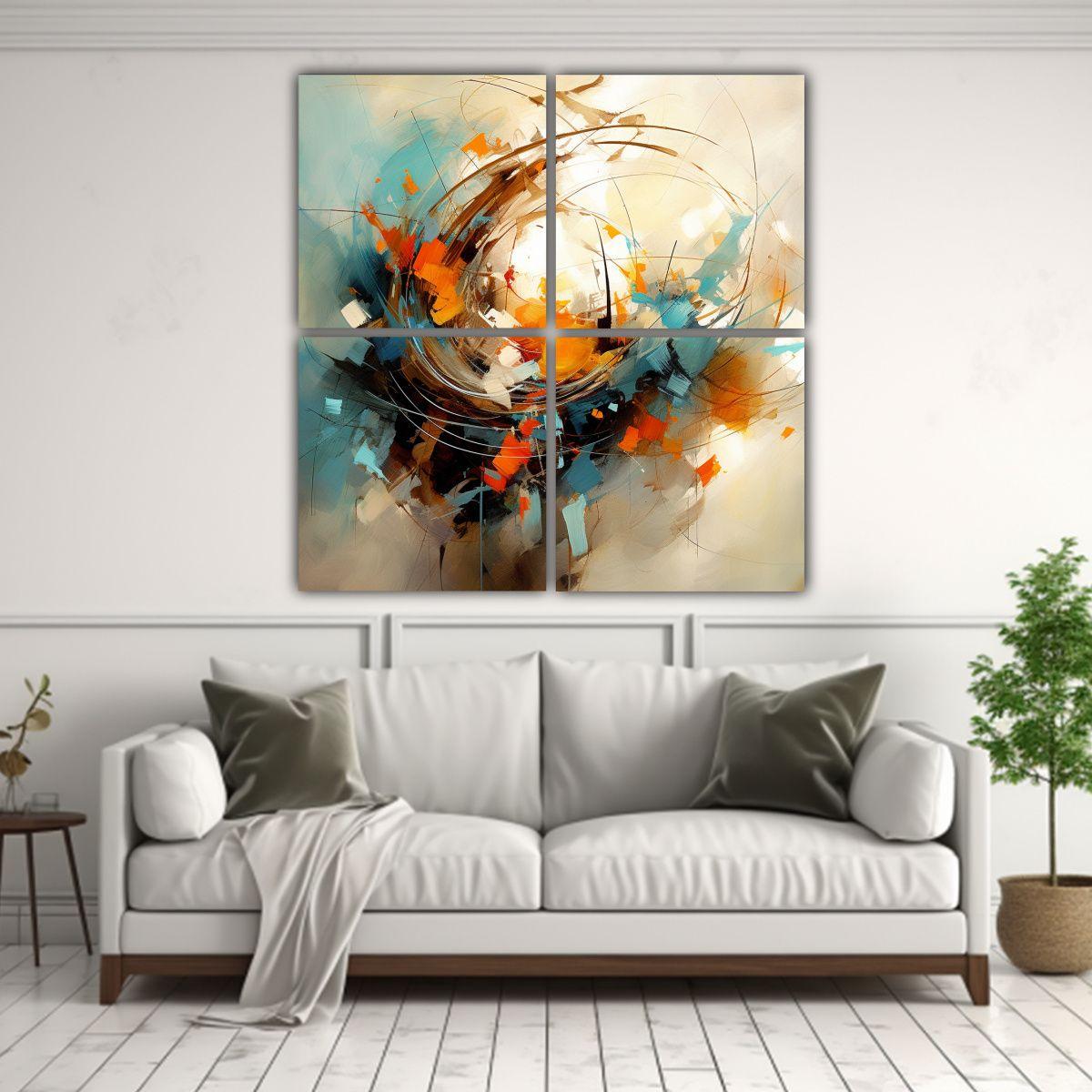 Cuatro Lienzos De Tela Con Perspectiva Abstracta 200x200 Cm-2