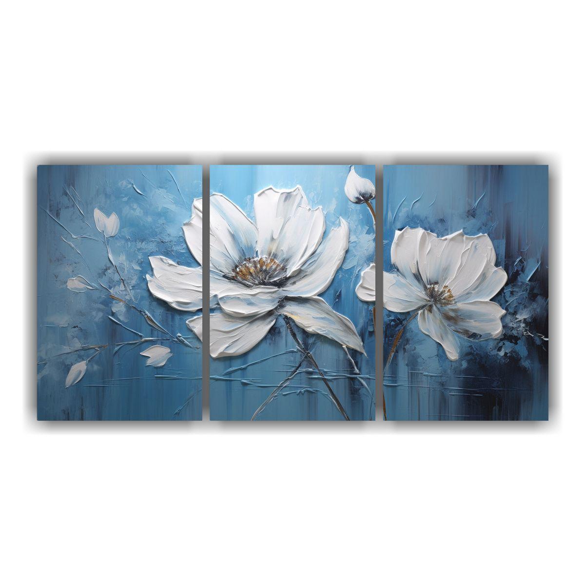 Pintura Floral Azul En Lienzo Con Estilo 180x90 Cm-0