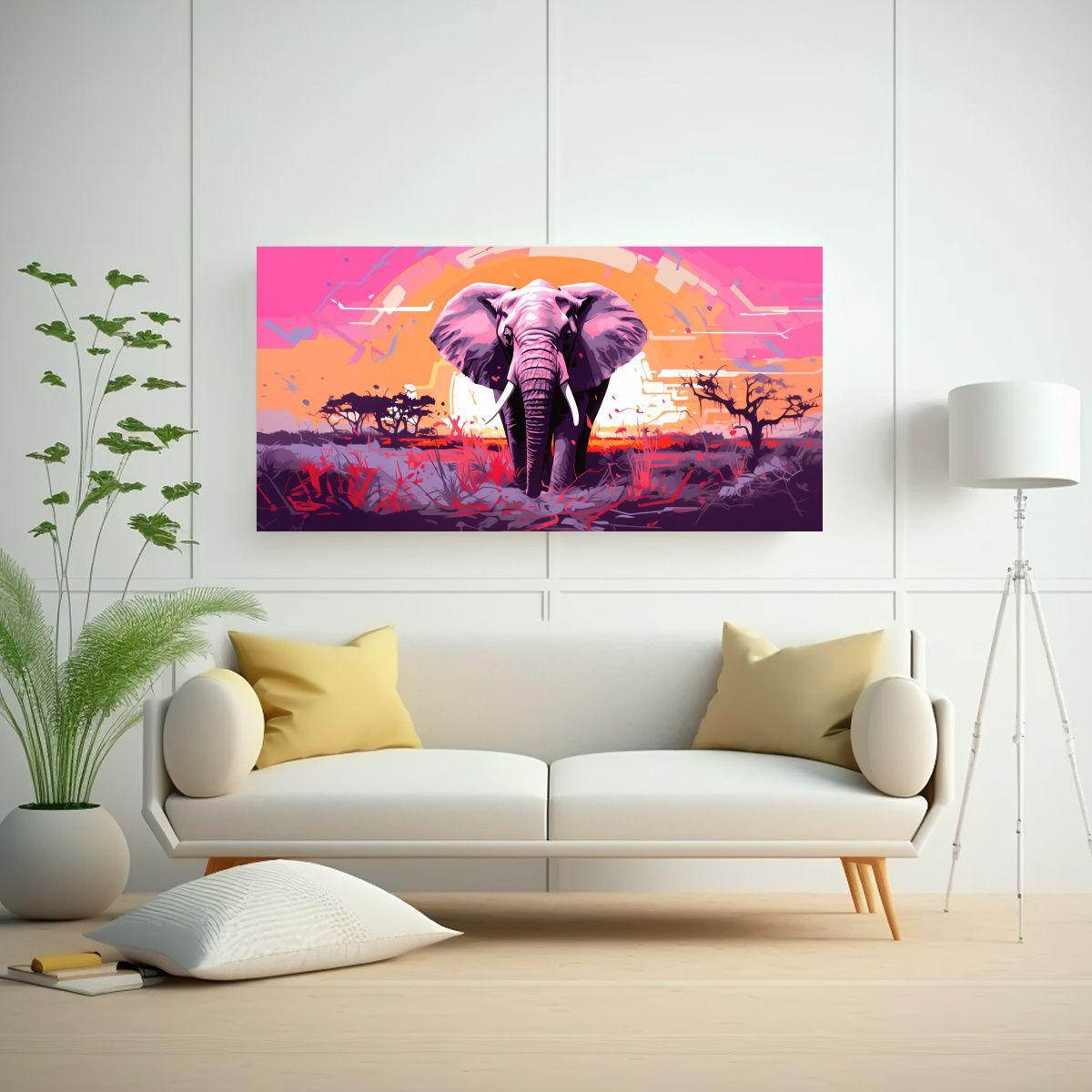 Cuadro Abstracto Urbano Elefante Sabana En Colores 40x20cm-2