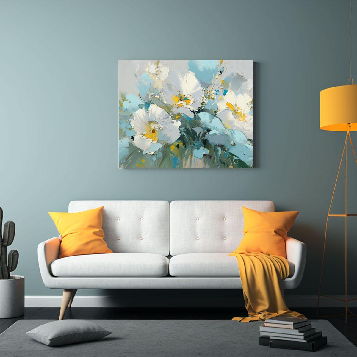 Cuadro En Lienzo Con Flores Turquesa En Estilo 50x40cm-2