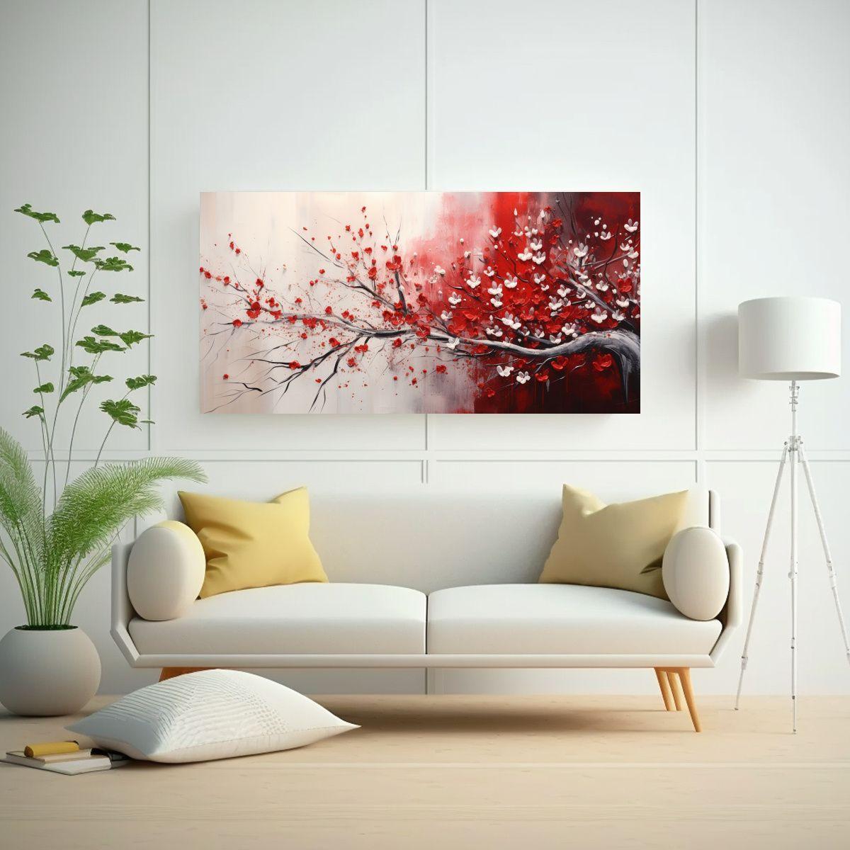 Pintura Moderna En Rojo Y Plata Para Decoración 120x60cm-2