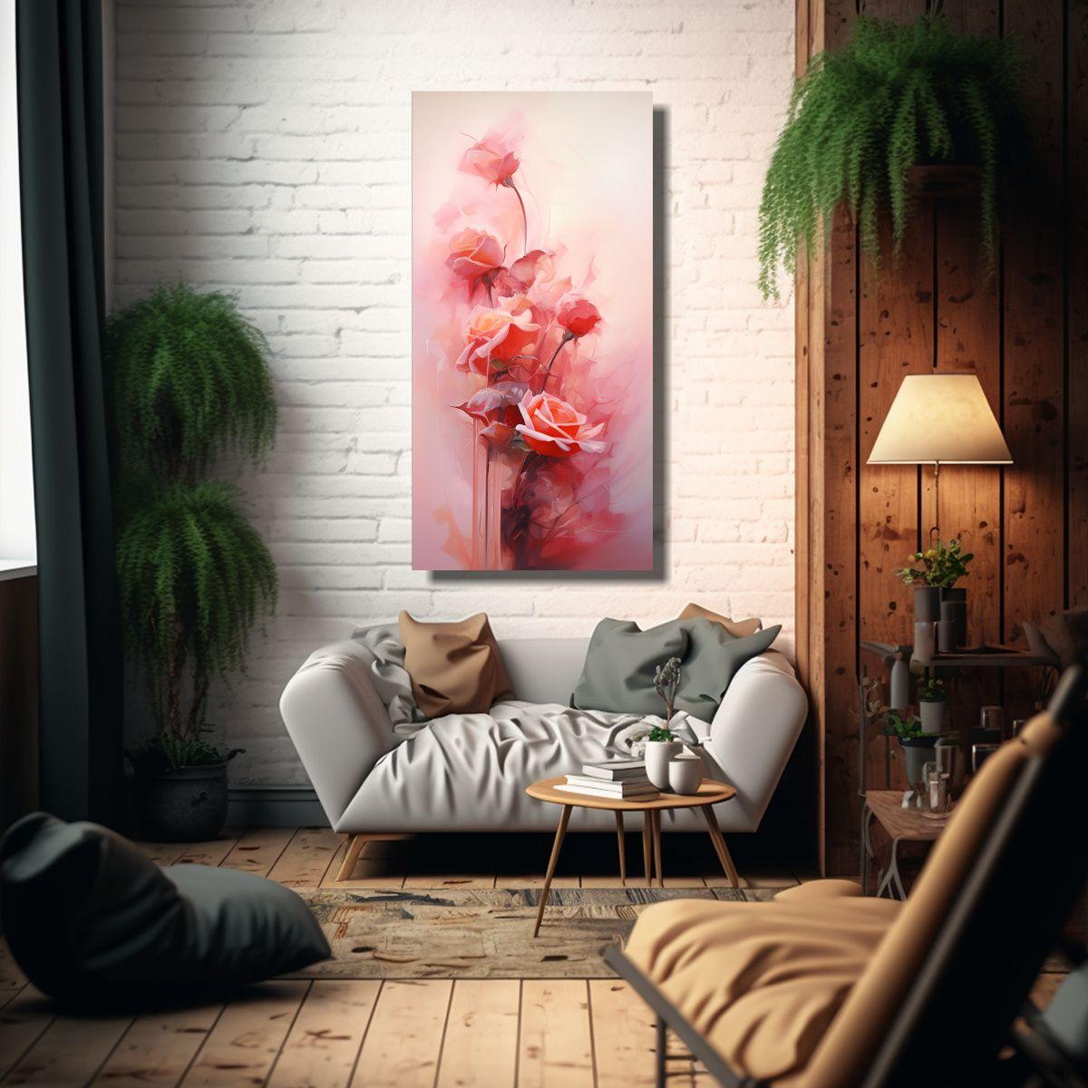 Cuadros Abstractos Verticales En Tonos Rosas 70x140cm-2