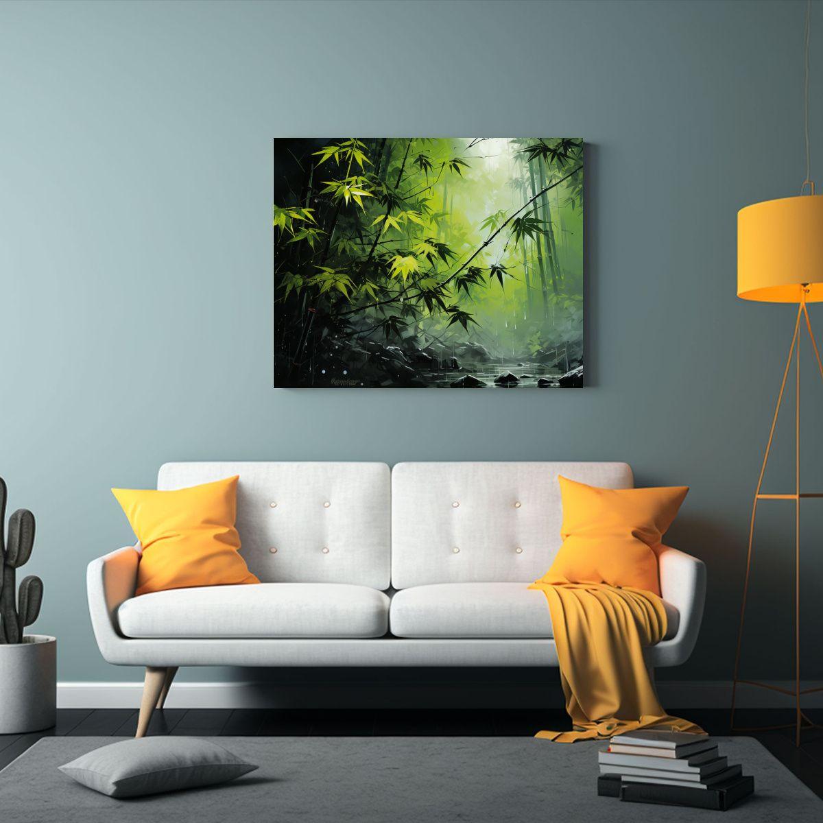 Lienzo De Tela Hojas De Bambú Verdes Y Negras, Atmosfera Ne 50x40cm-2