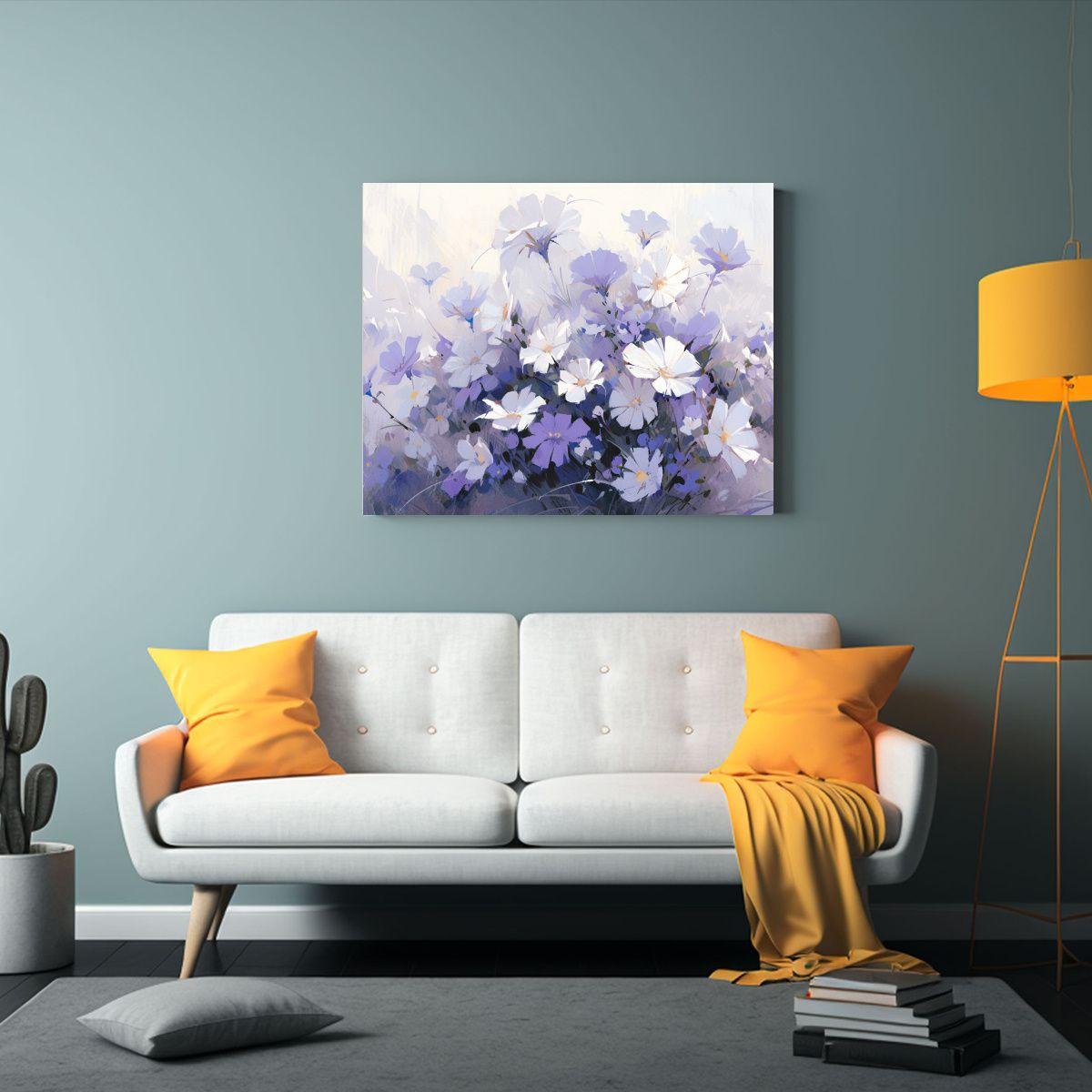 Cuadro De Flores En Púrpura Y Blanco Para Sala: 30x20cm-2