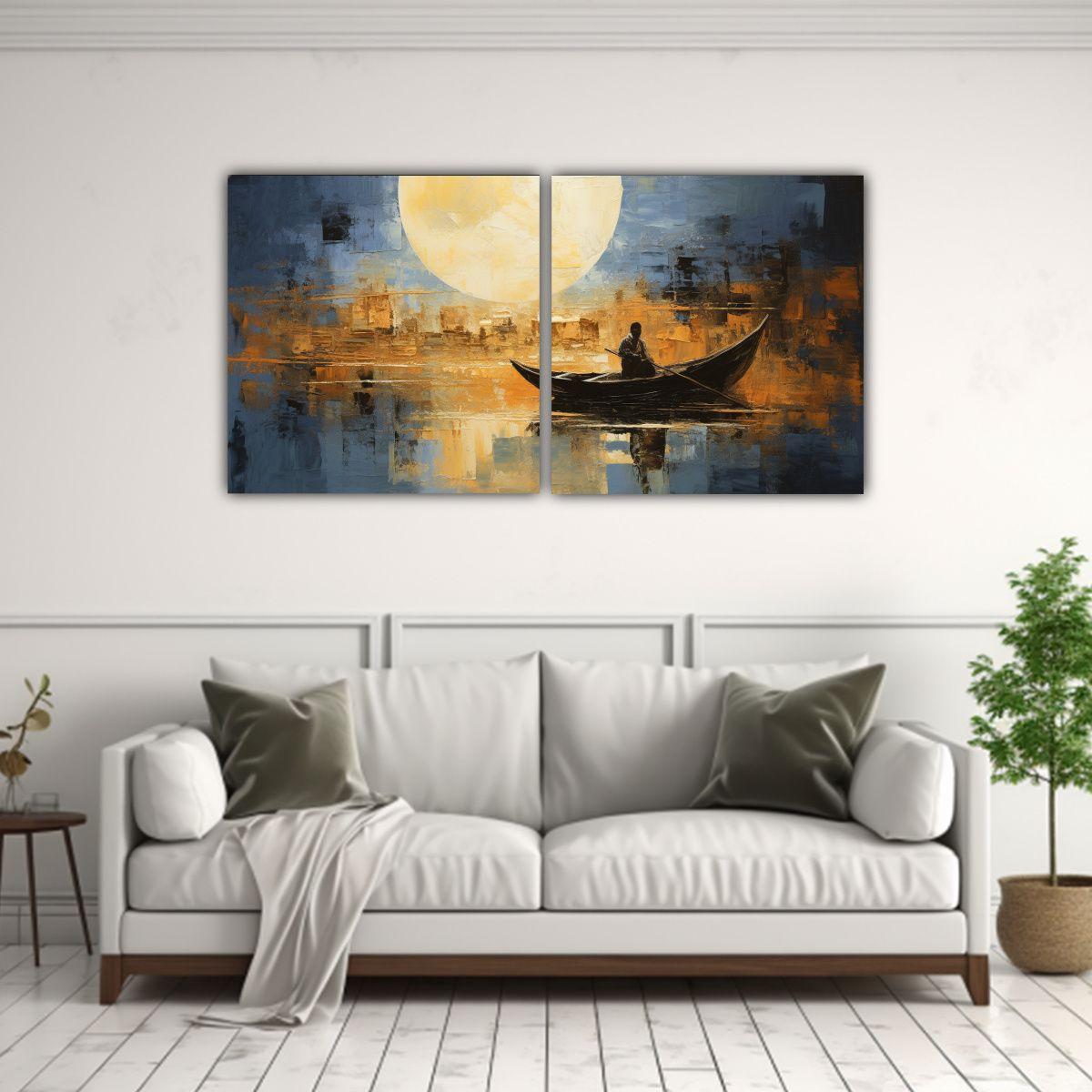 Pintura Abstracta De Góndola Veneciana En Tela 140x70 Cm-2