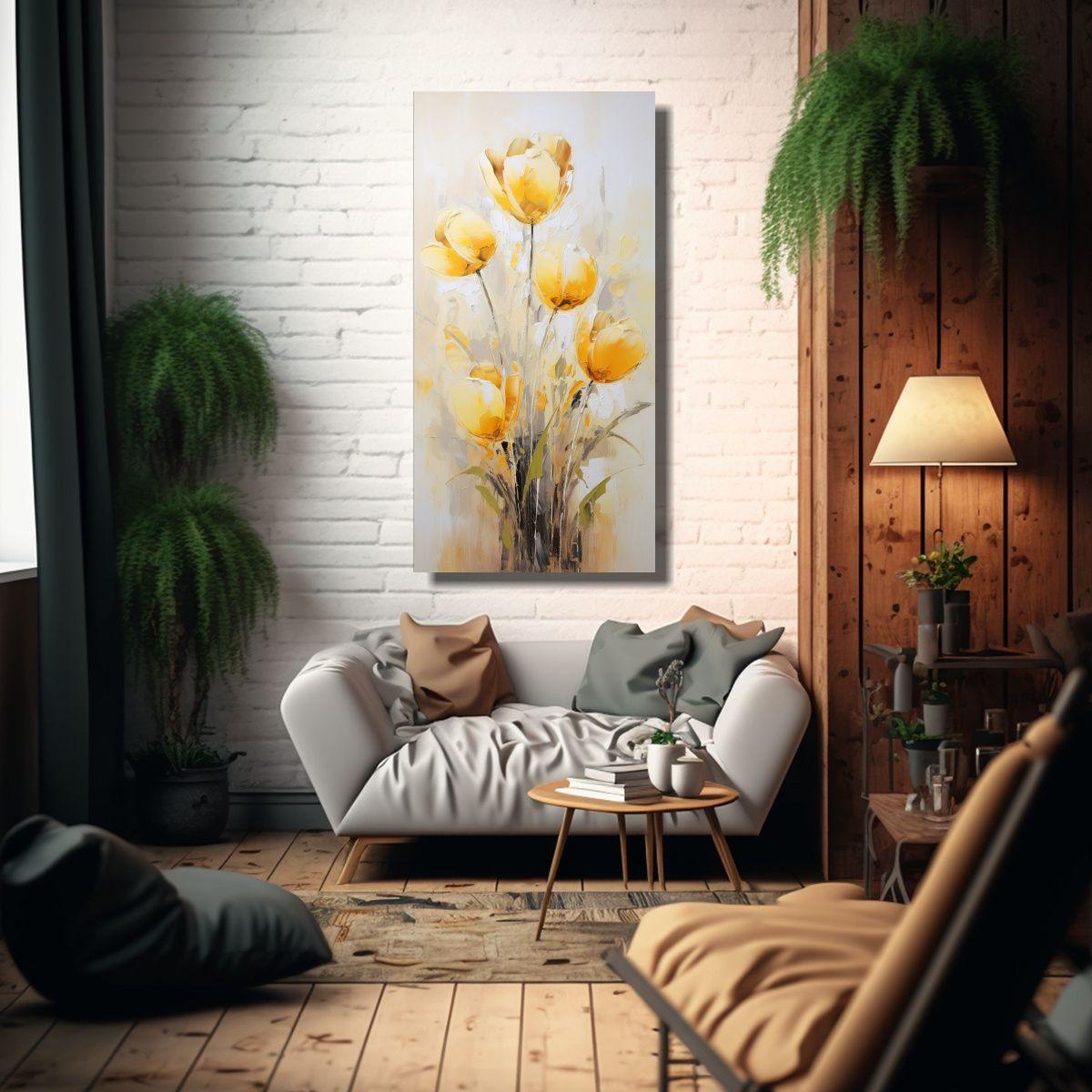 Cuadro Abstracto Perspectiva Tulipanes Amarillos 80x160cm-2