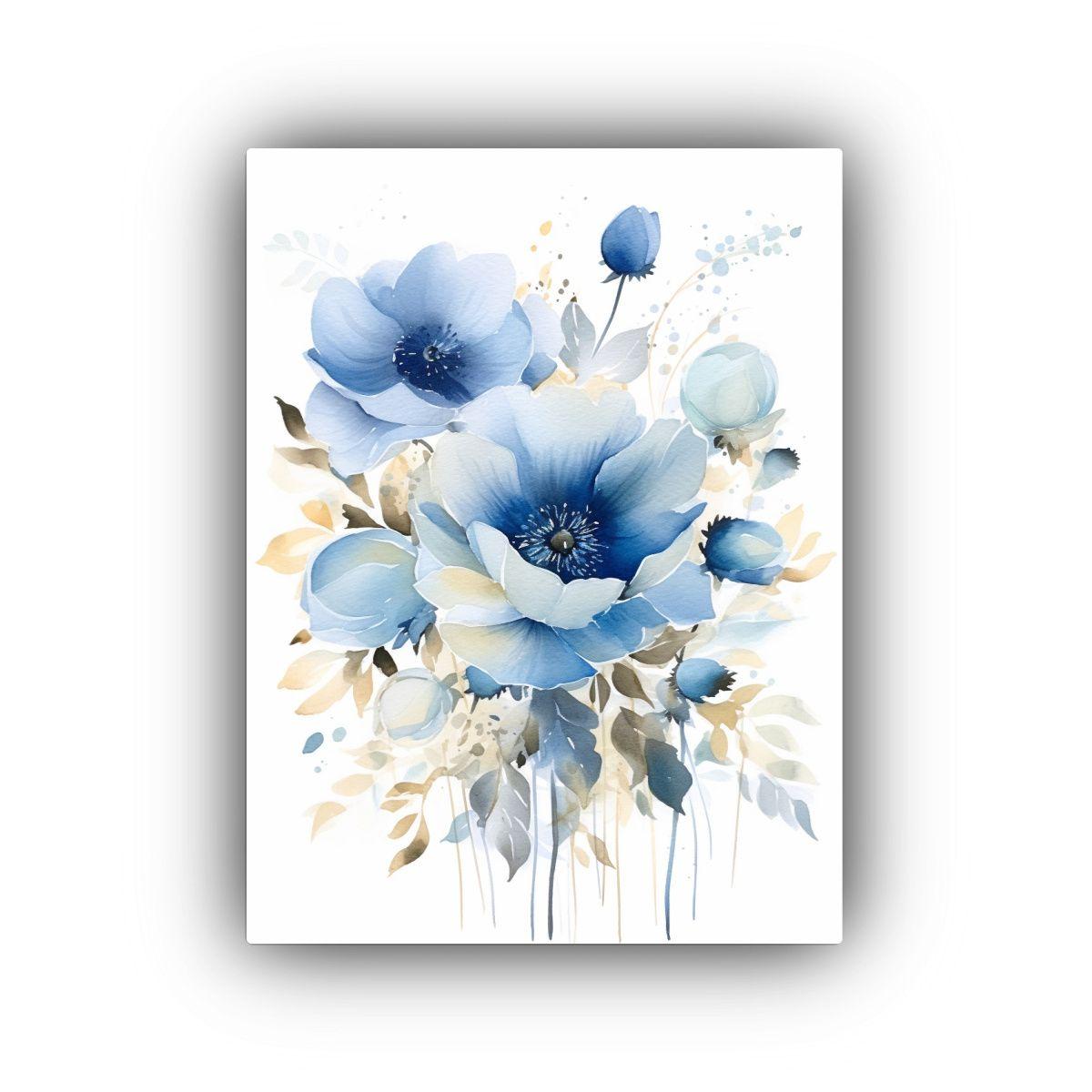 Pintura En Bastidor Moderna De Amapolas Azules Y Blancas En  20x30cm-0