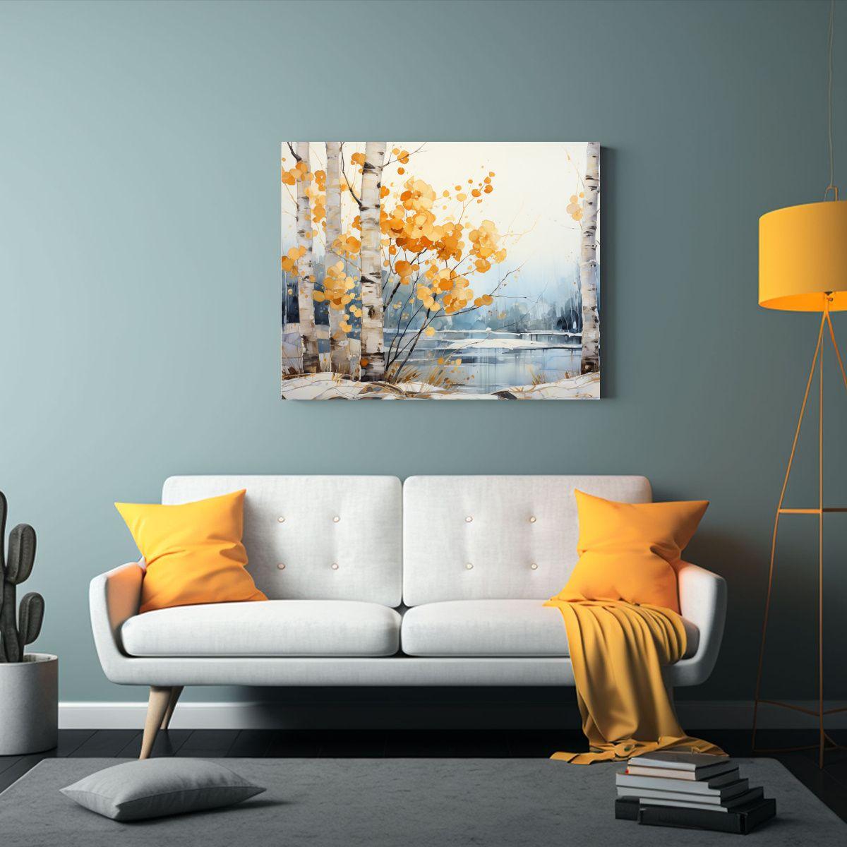 Pintura Abstracta Combinación De árbol Aspen En Blanco Y D 65x50cm-2