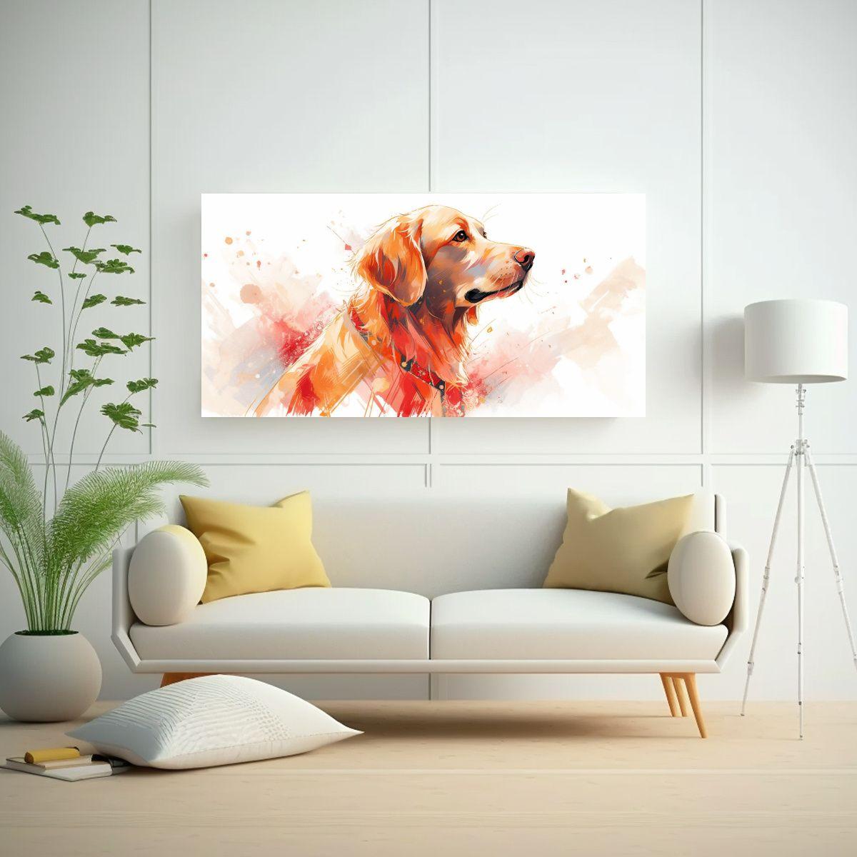 Pintura Decorativa De Un Retriever En Rojo Y 100x50cm-2